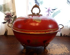 Antique 19th Century English Red Tole Coal Hod