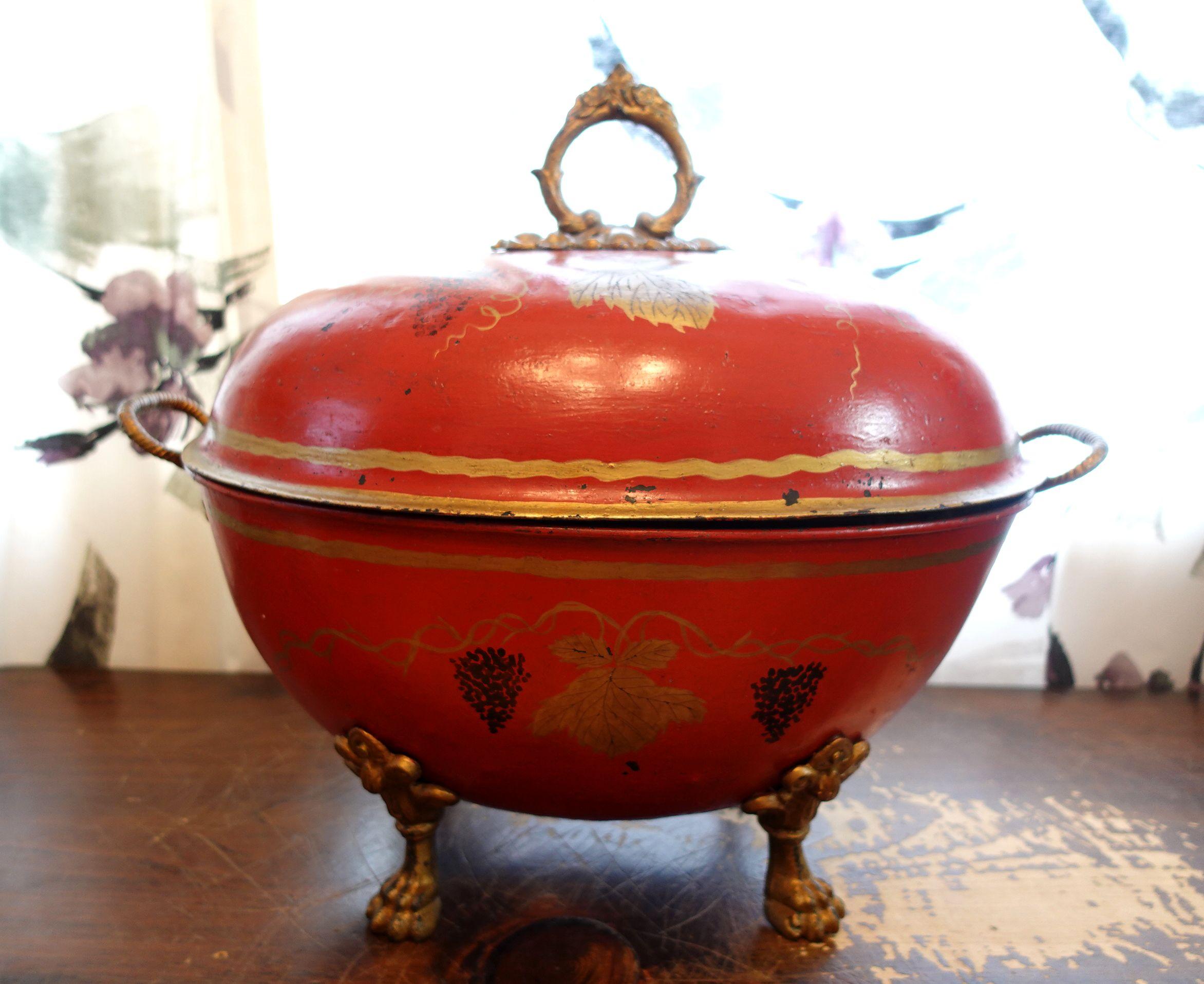 Hand-Crafted Antique 19th Century English Red Tole Coal Hod For Sale