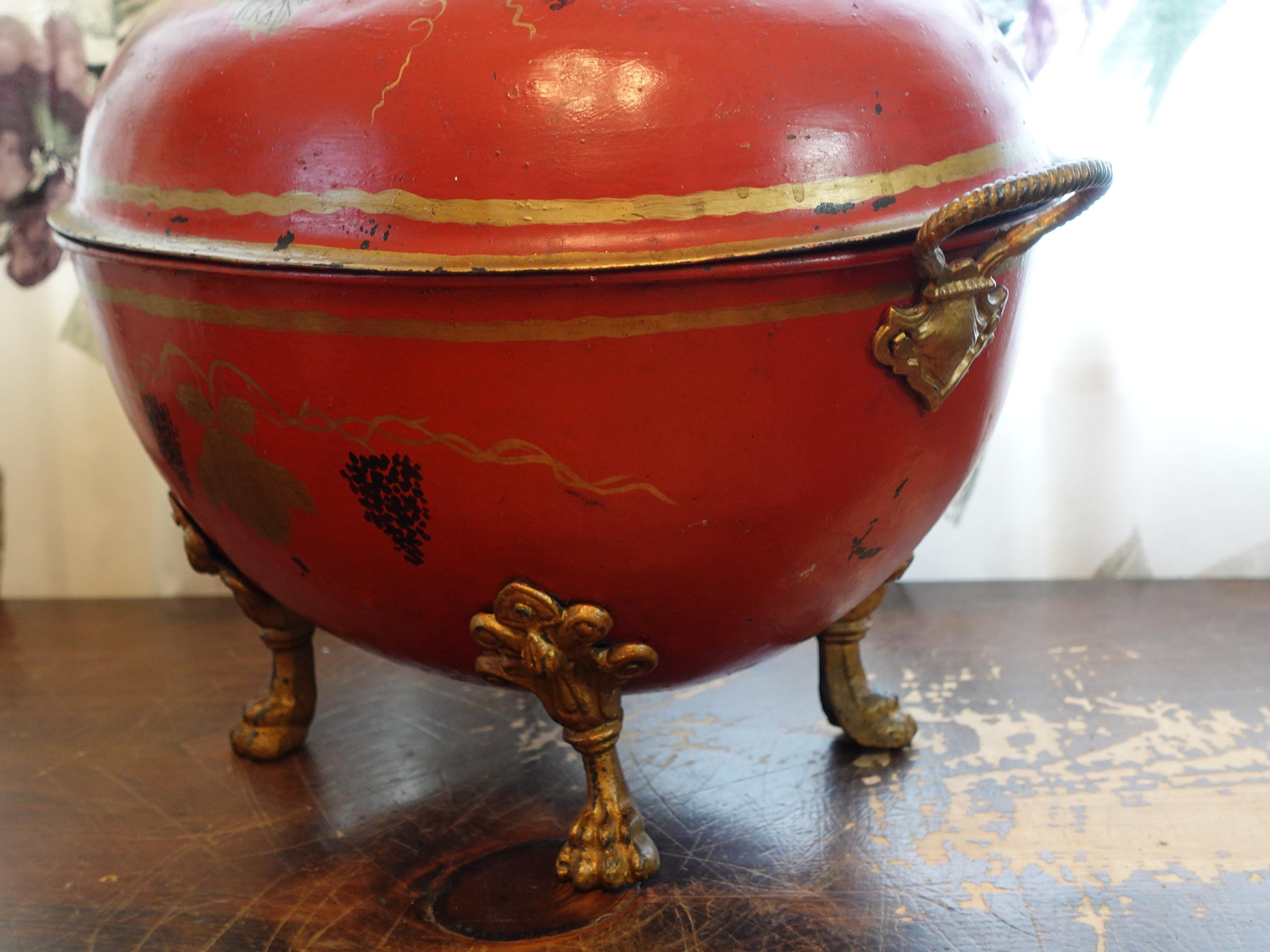 Antique 19th Century English Red Tole Coal Hod For Sale 4