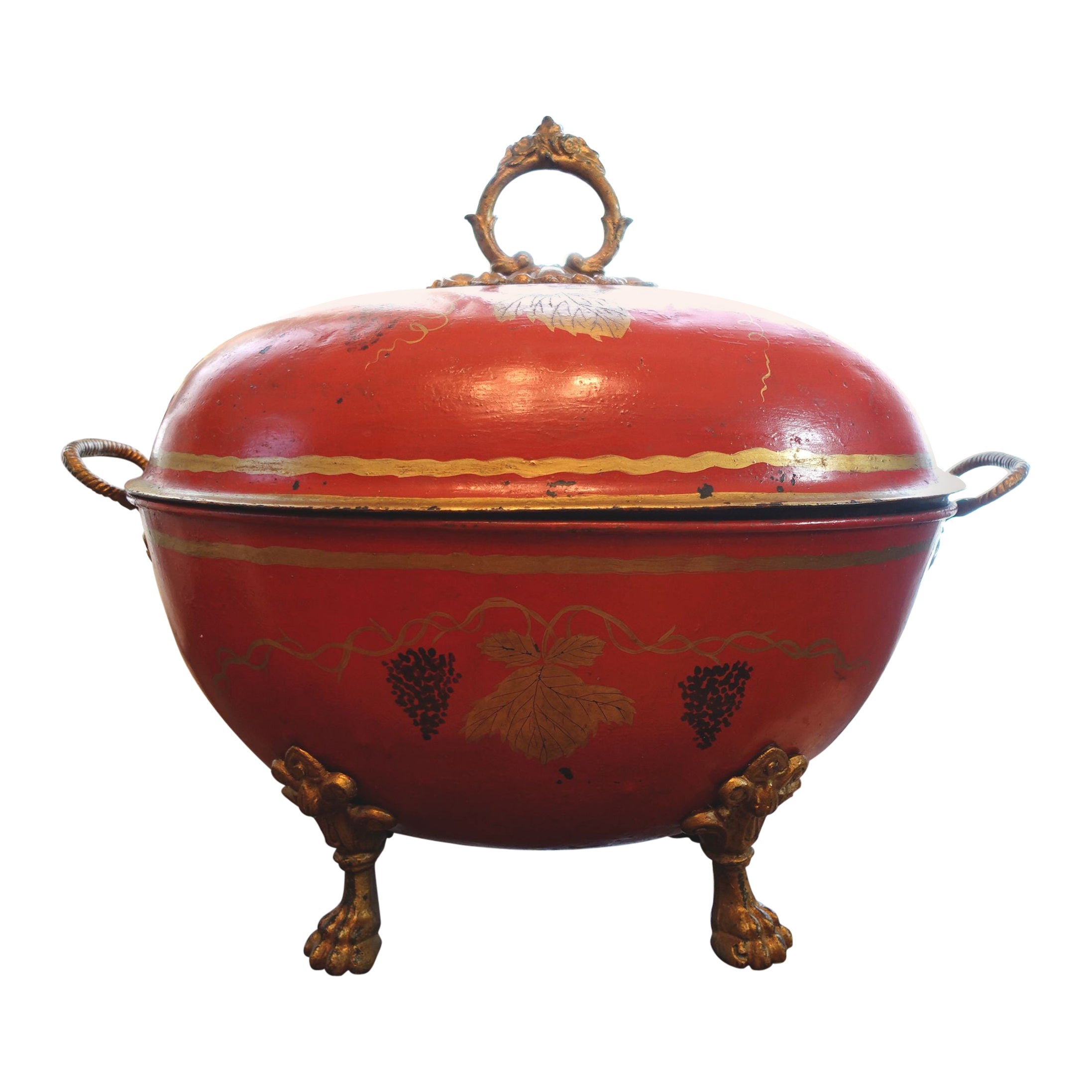 Antique 19th Century English Red Tole Coal Hod