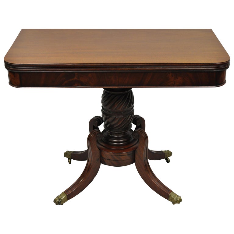 Antique 19th Century English Regency Carved Mahogany Flip Top Hall Game