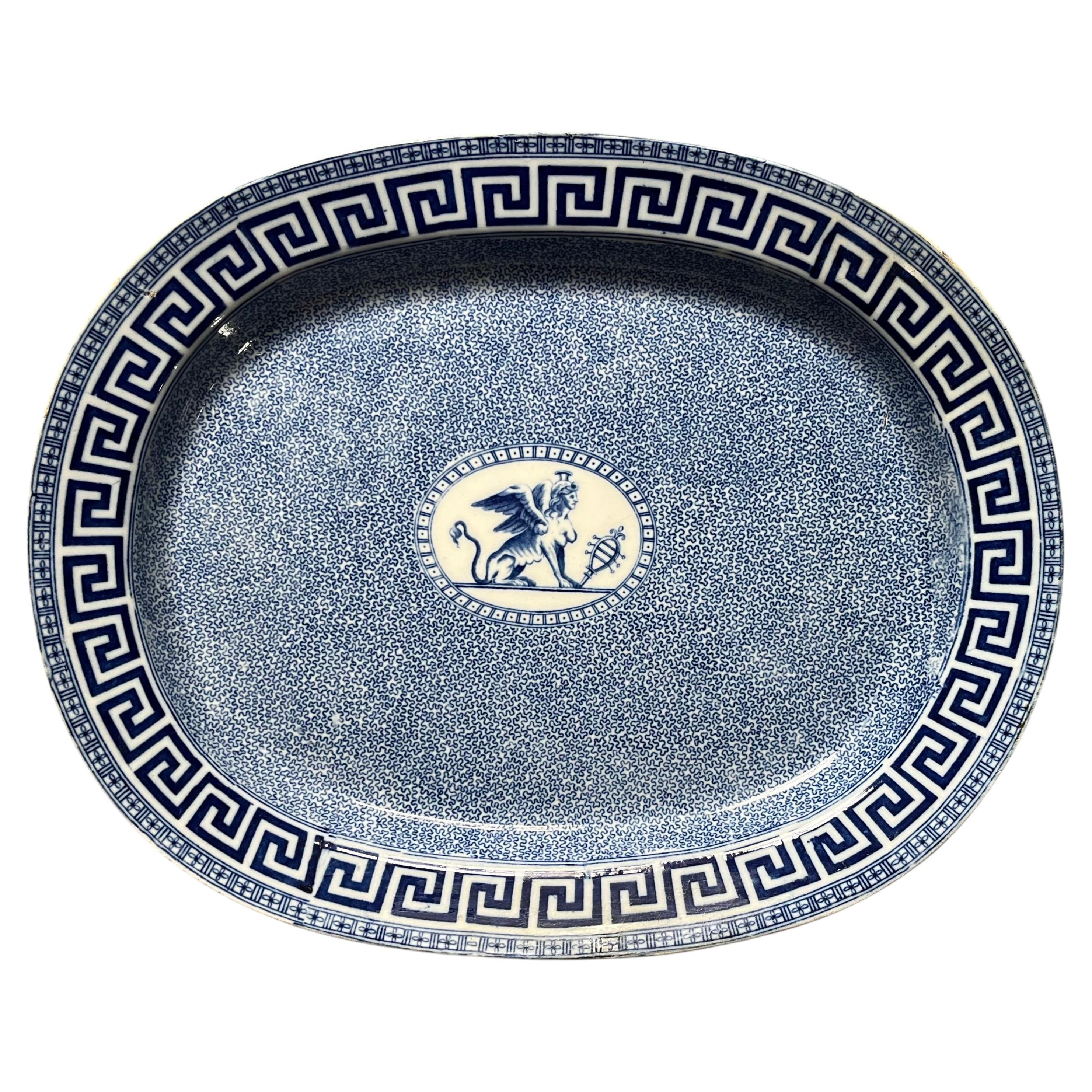 Antique 19th Century English Regency Pearlware Blue & White Transferware Platter