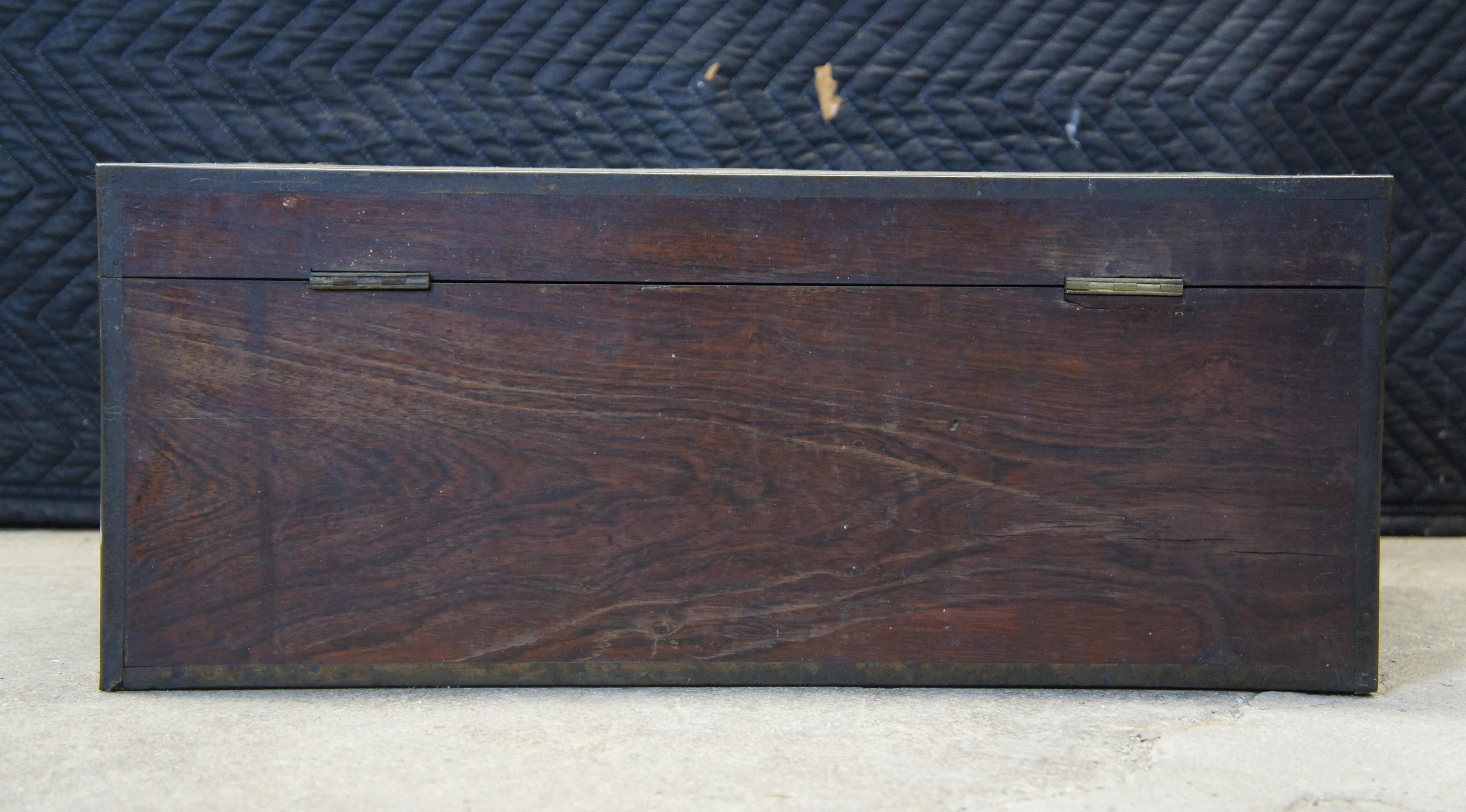 Brass Antique 19th Century English Regency Rosewood Writing Slope Box Campaign Chest