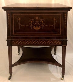 Antique 19th Century English Satinwood Inlay Hideaway or Surprise Bar on Casters