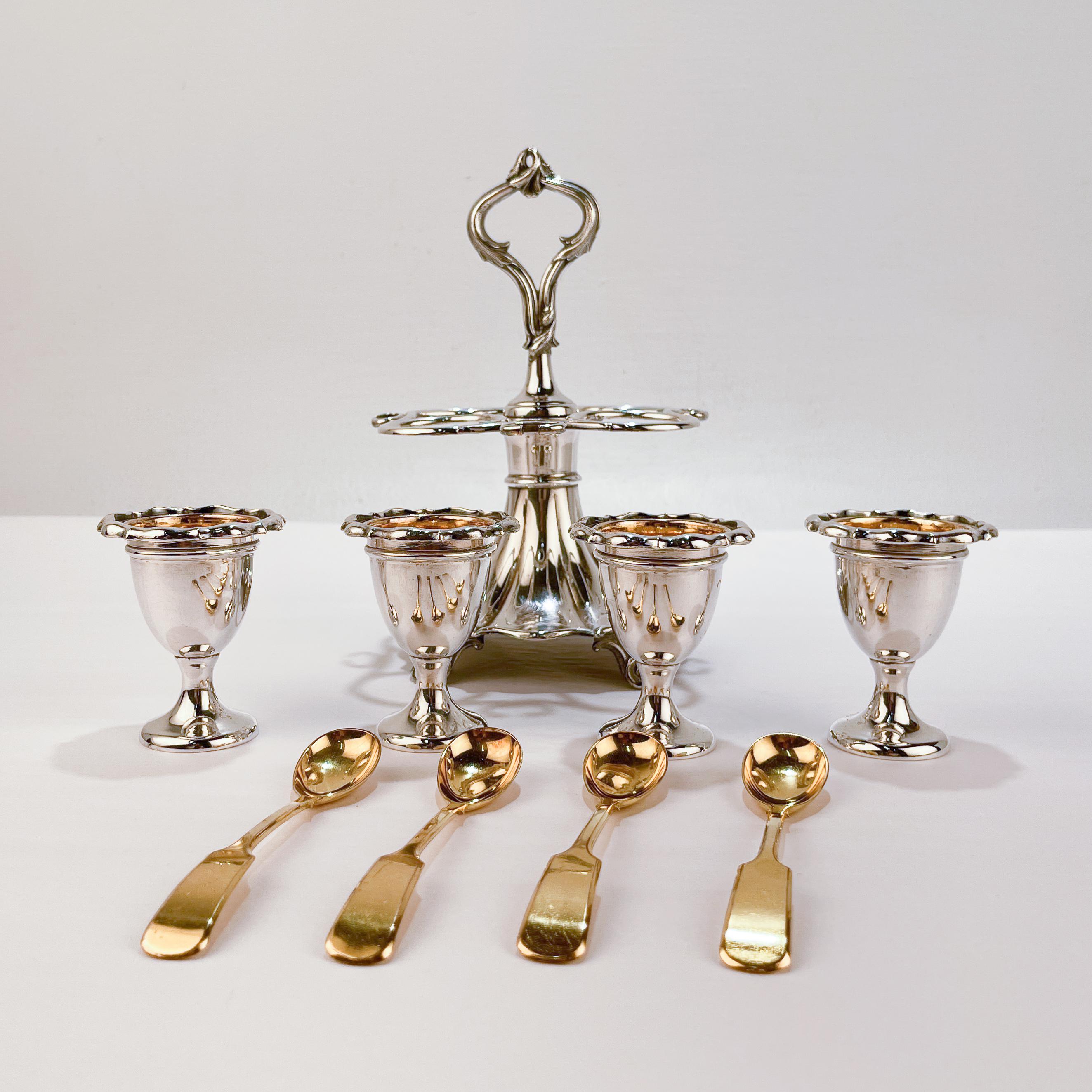 Antique 19th Century English Silver Plated Egg Cups and Stand For Sale 4