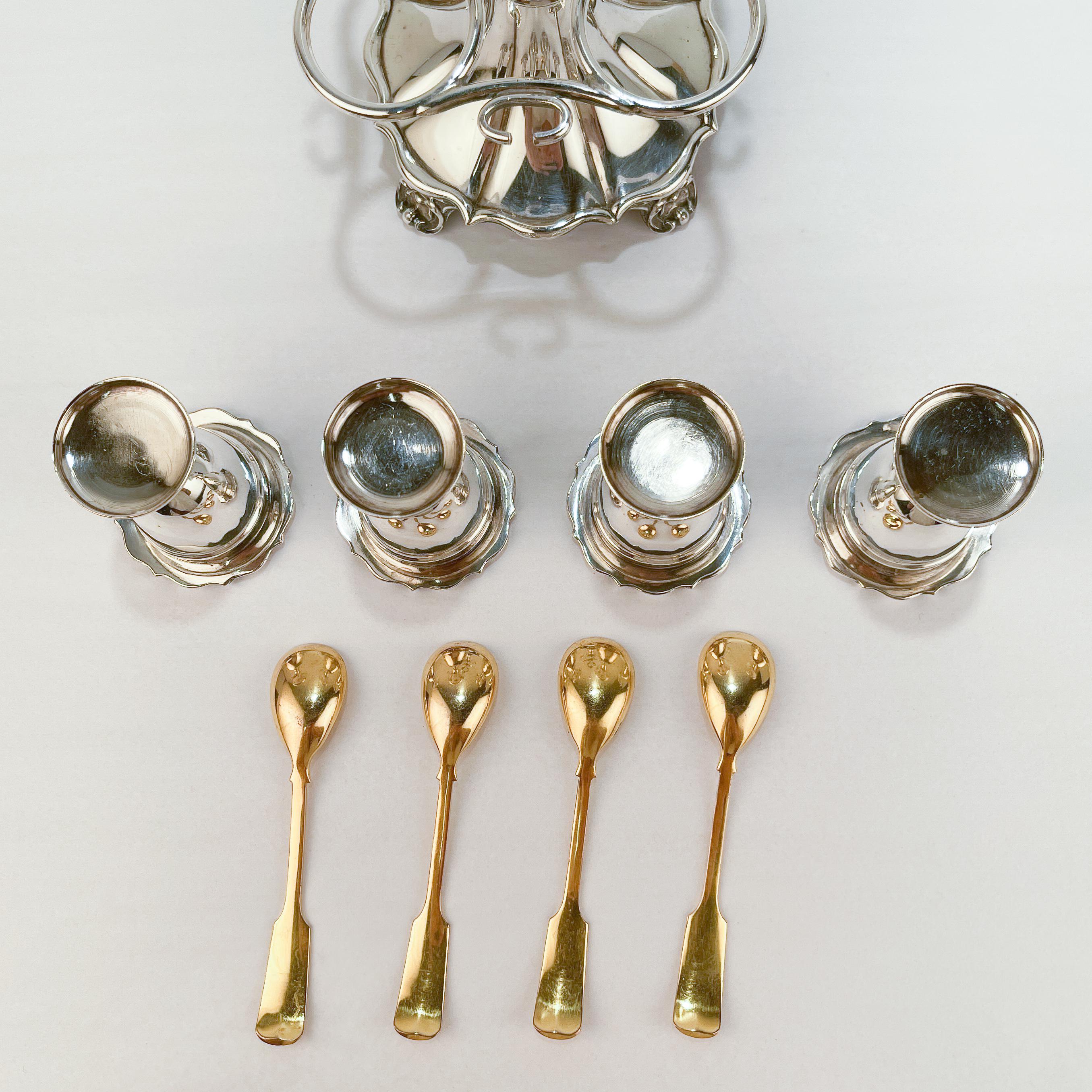 Antique 19th Century English Silver Plated Egg Cups and Stand For Sale 5