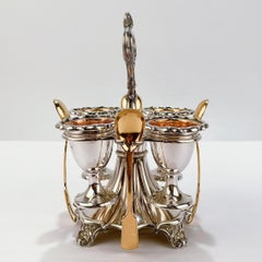 Antique 19th Century English Silver Plated Egg Cups and Stand