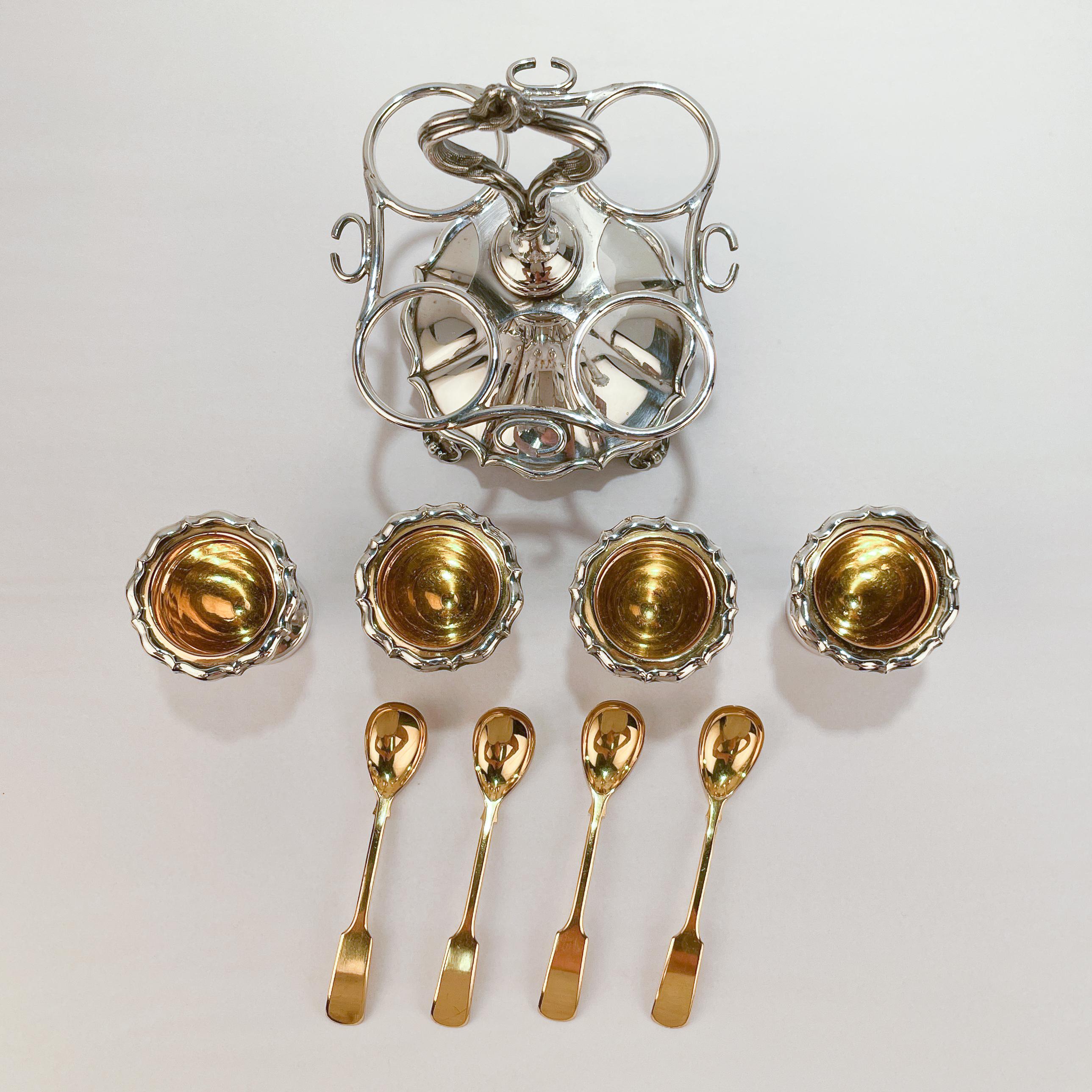 Antique 19th Century English Silver Plated Egg Cups and Stand For Sale 2