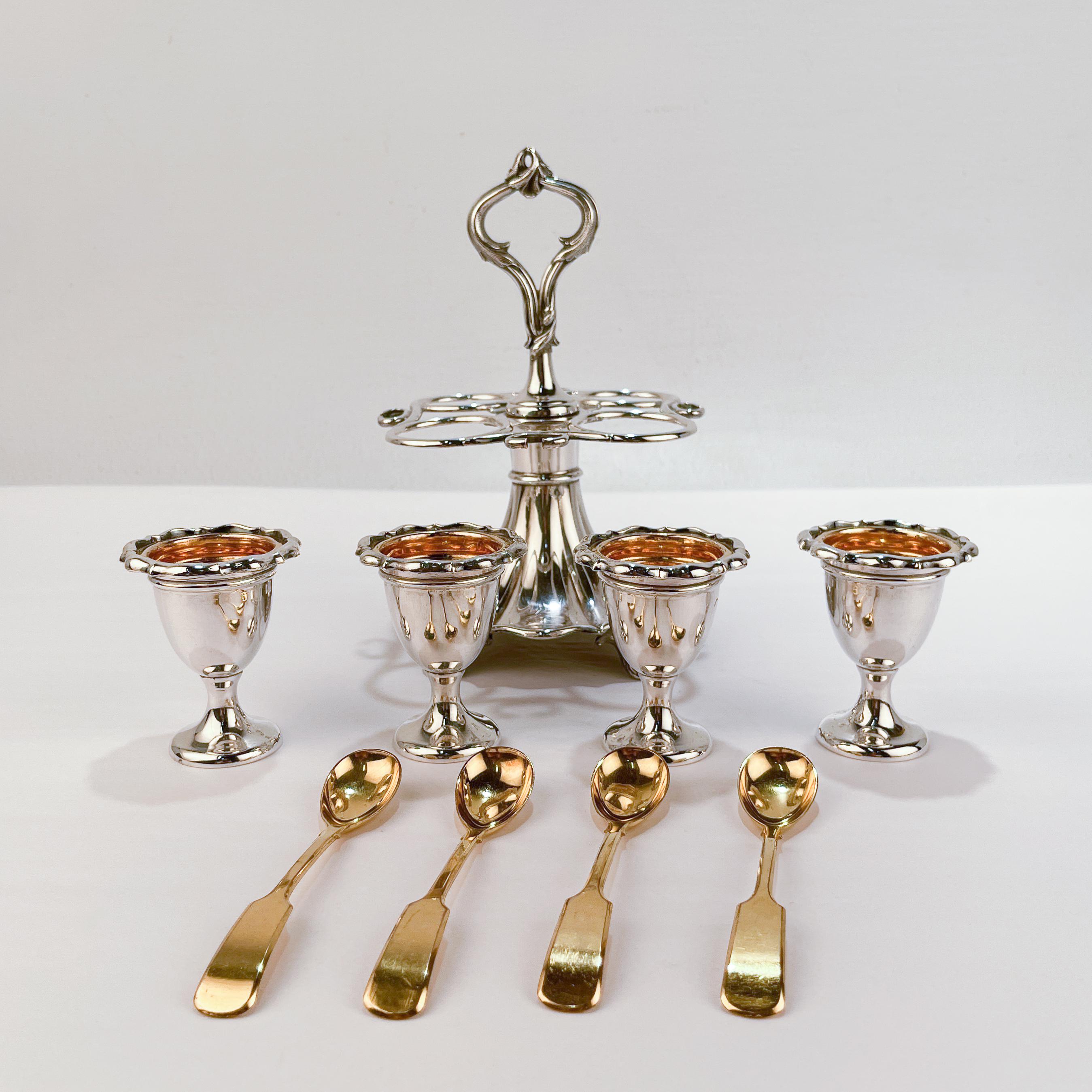 Antique 19th Century English Silver Plated Egg Cups and Stand For Sale 3