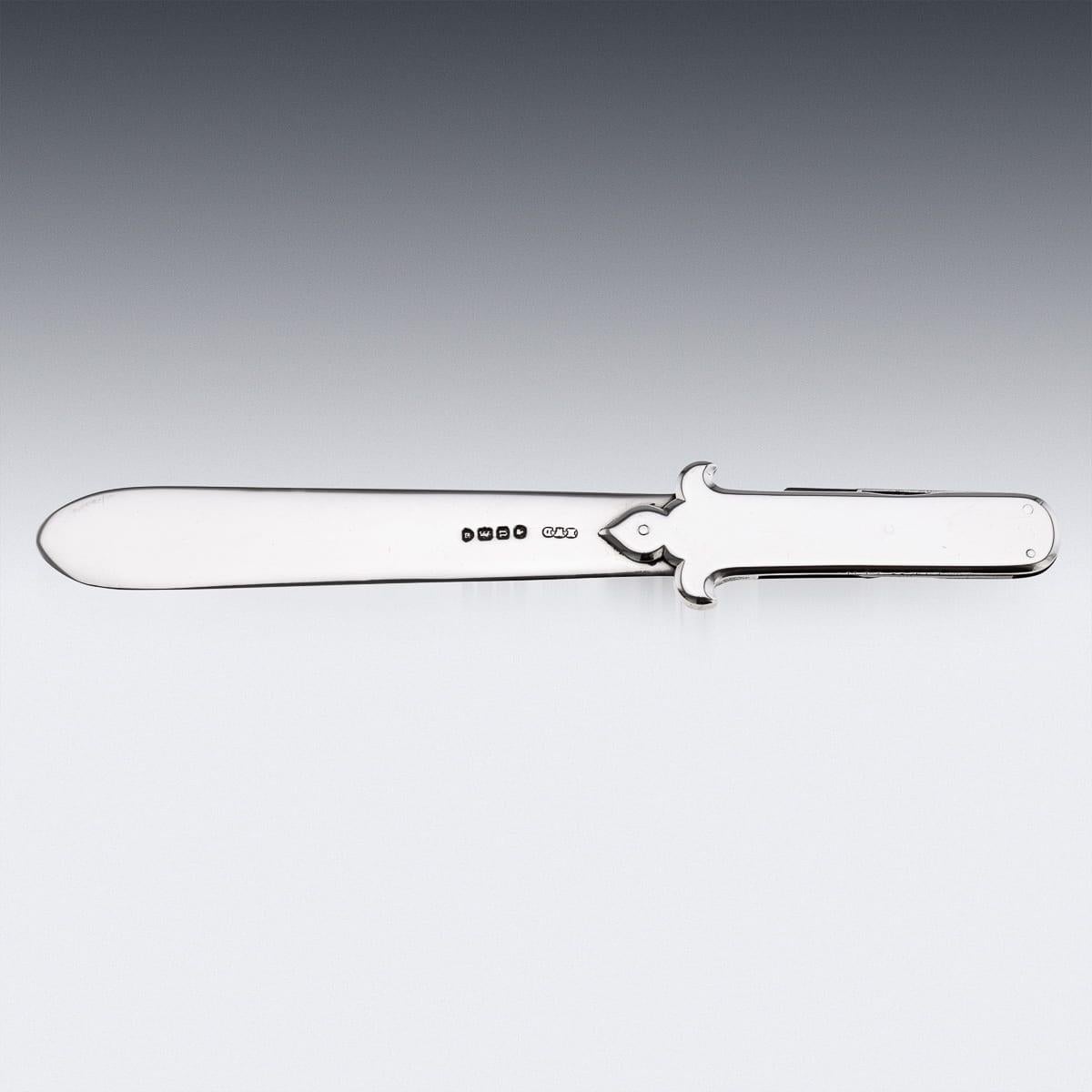 British Antique 19th Century English Solid Silver Paperknife & Penknife Bookmark c.1868 For Sale