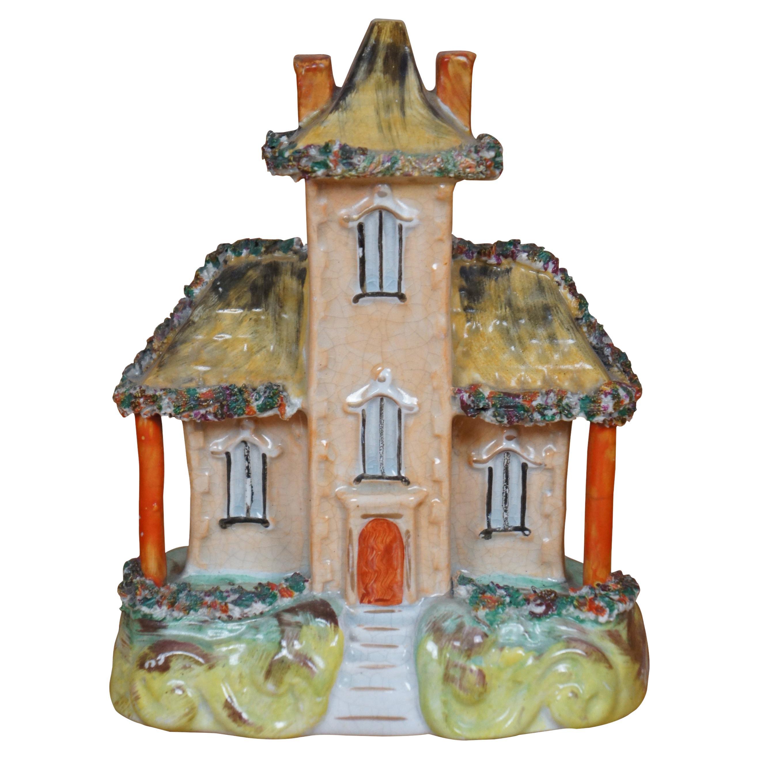 Antique 19th Century English Staffordshire Porcelain Manor House Figurine 8"