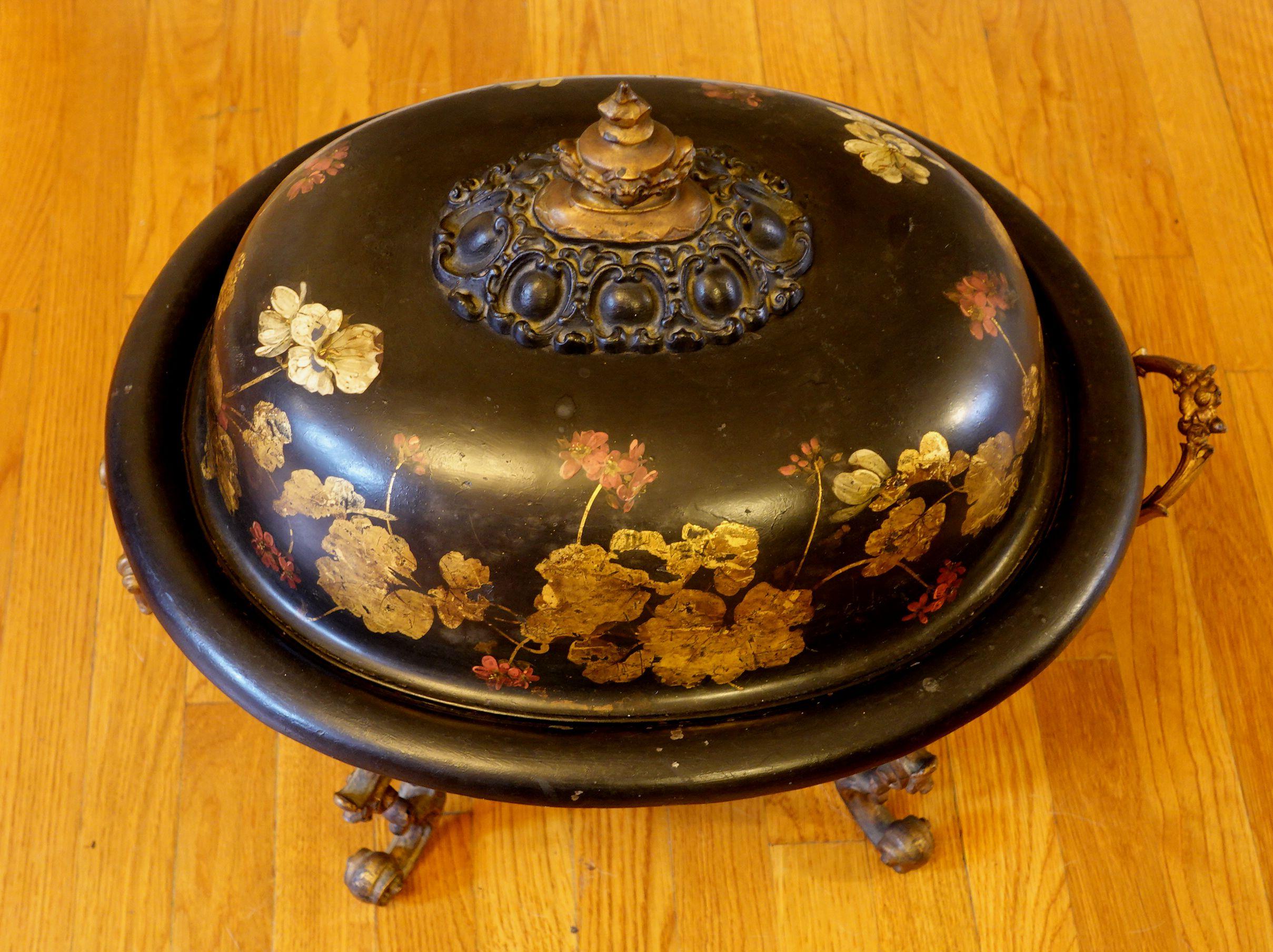 Iron Antique 19th Century English Tole Lidded Coal Hod For Sale