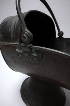 Antique 19th Century English Verdigris Copper Coal Scuttle Fireplace Accessory