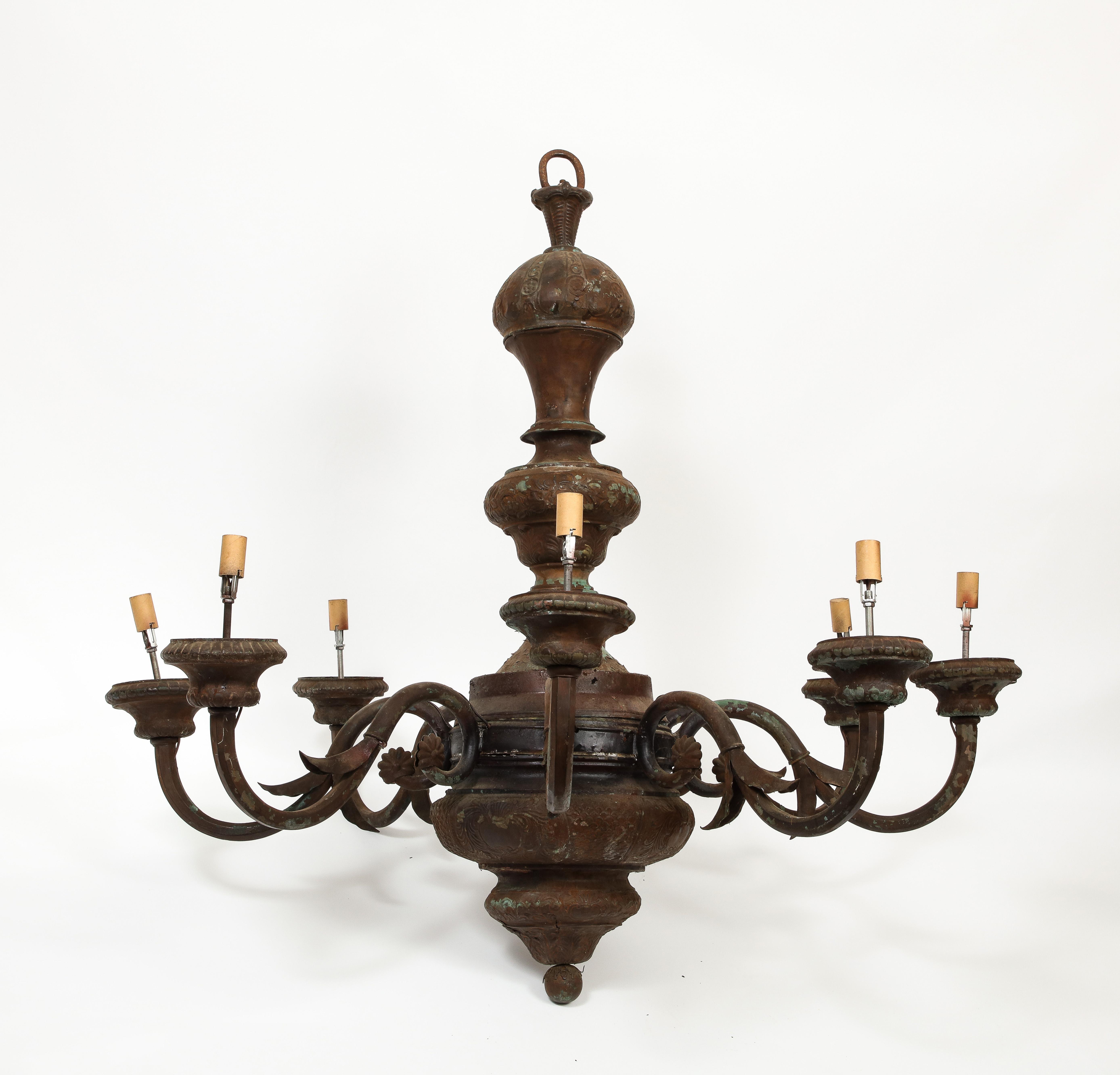 Antique 19th Century English Verdigris Light Fixture 1