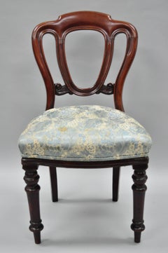 Antique 19th Century English Victorian Balloon Back Mahogany Library Side Chair
