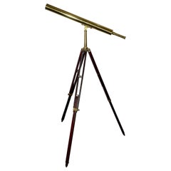Antique 19th Century English Victorian Brass Telescope on Stand in Original Case