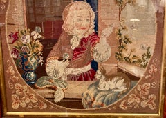 Antique 19th Century English Victorian Framed Needlepoint, Circa 1880.