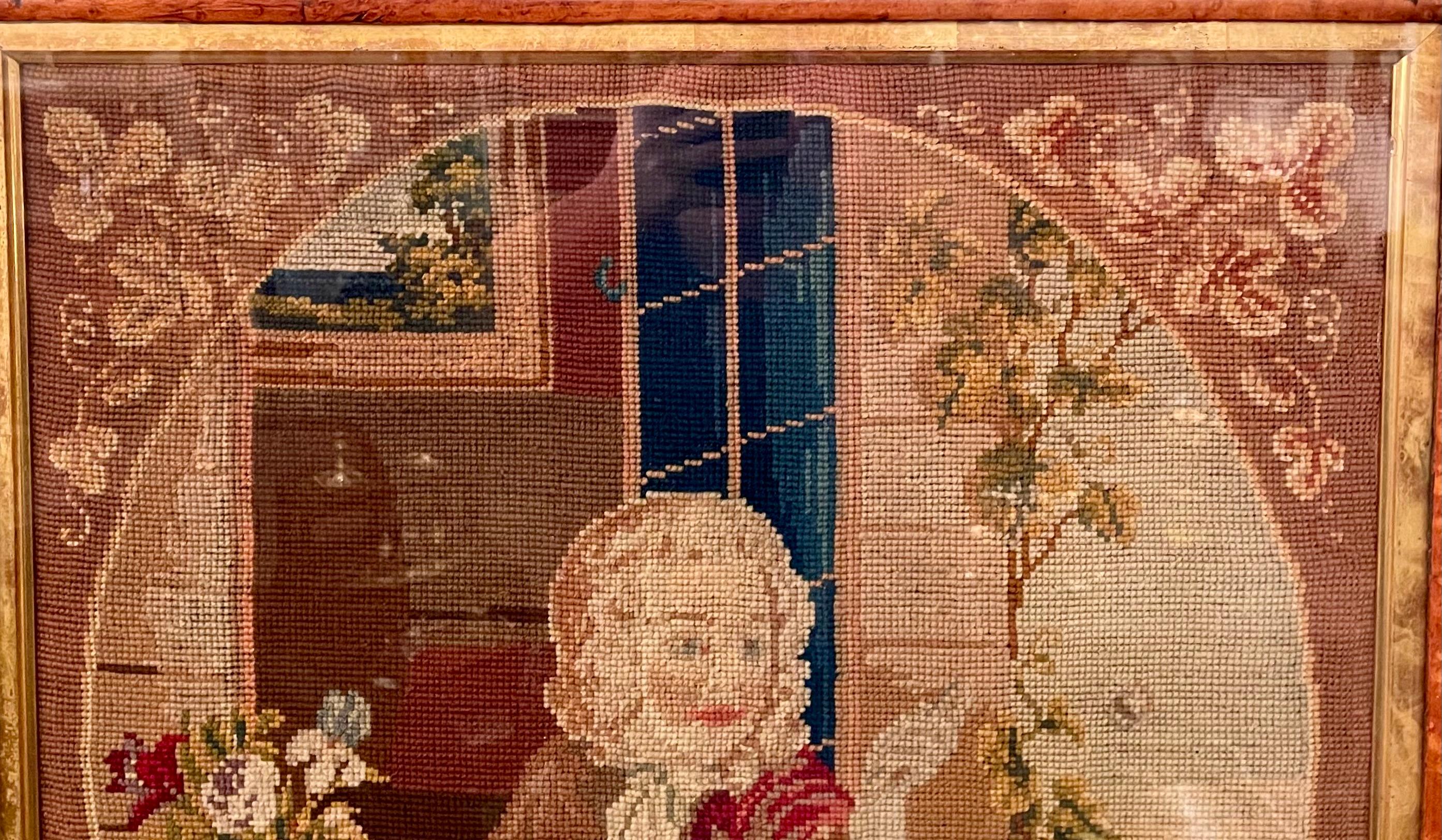 Antique 19th Century English Victorian Framed Needlepoint, Circa 1880. In Good Condition For Sale In New Orleans, LA