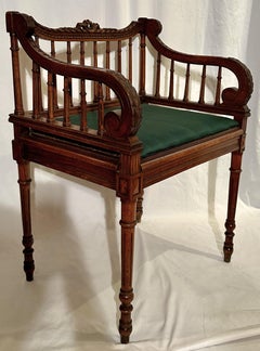 Antique 19th Century English Victorian Oak and Wicker Seat Bench.