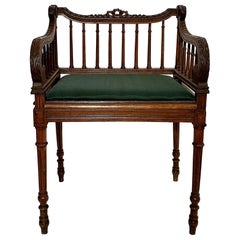 Antique 19th Century English Victorian Oak and Wicker Seat Bench.