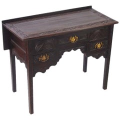 Antique 19th Century English Victorian Oak Lowboy Side Table Hal Stand Desk