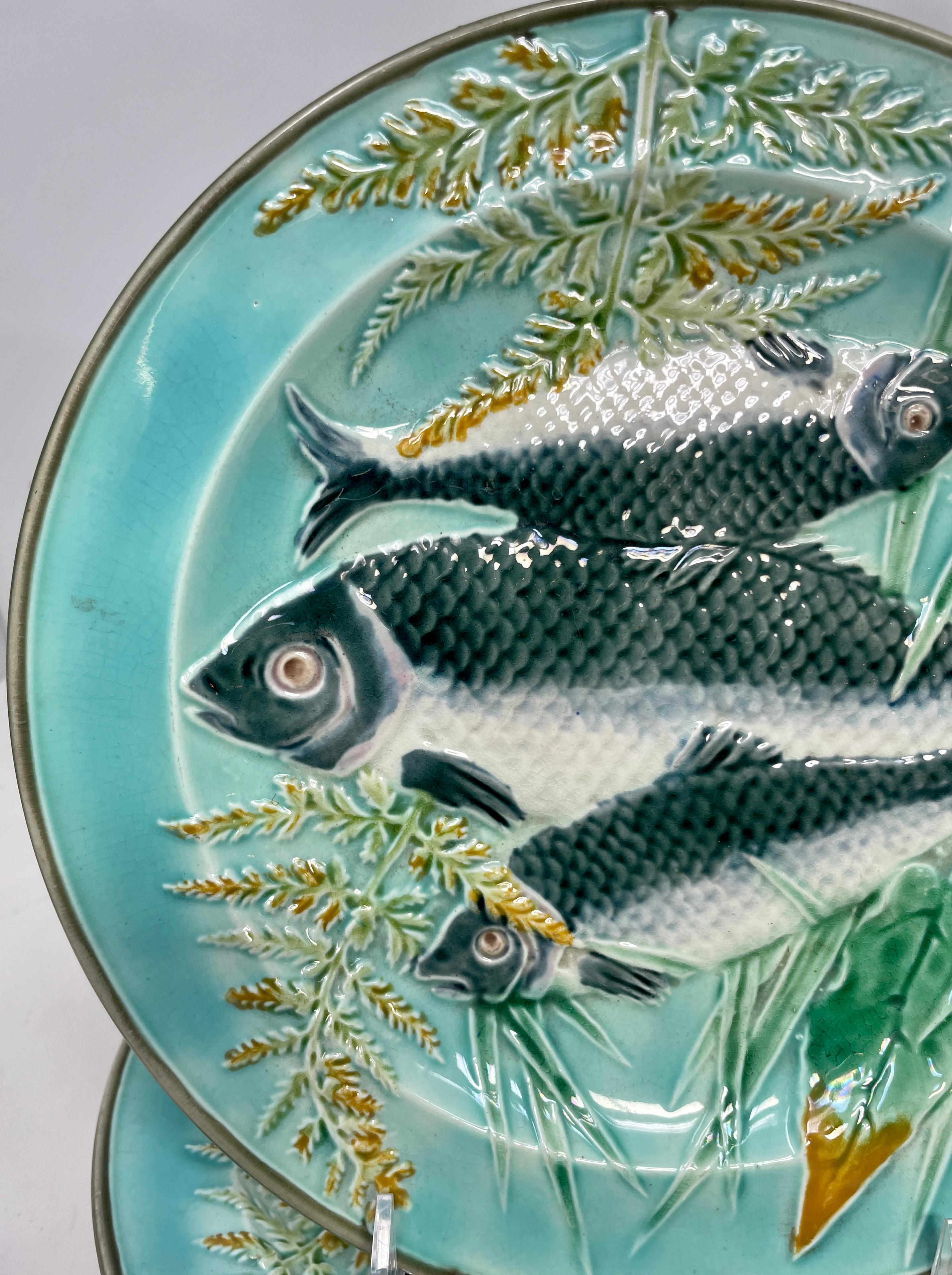 Antique 19th Century English Wedgwood Majolica Fish Set, 1 Platter and 10 Plates 9