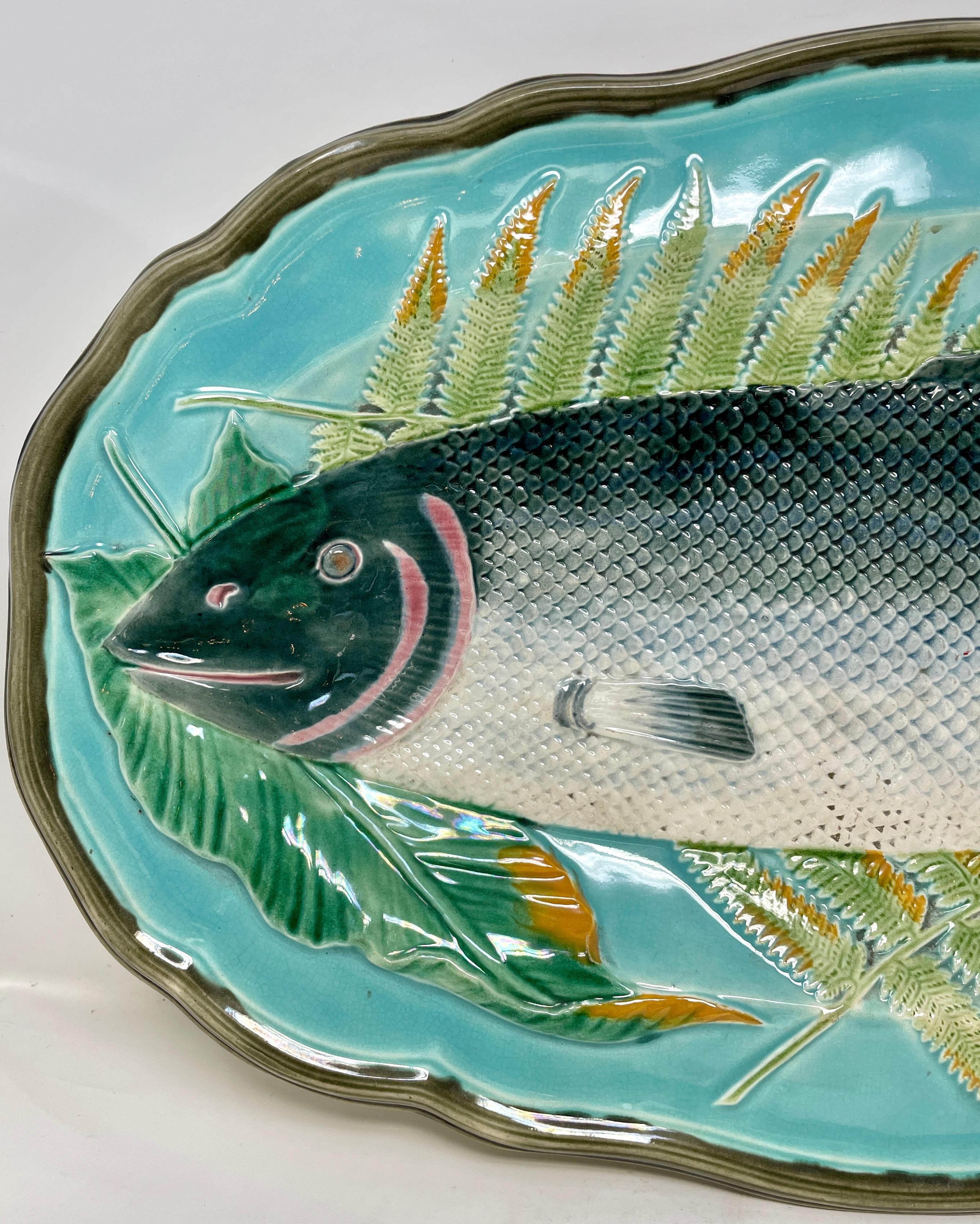 Antique 19th Century English Wedgwood Majolica Fish Set, 1 Platter and 10 Plates 1