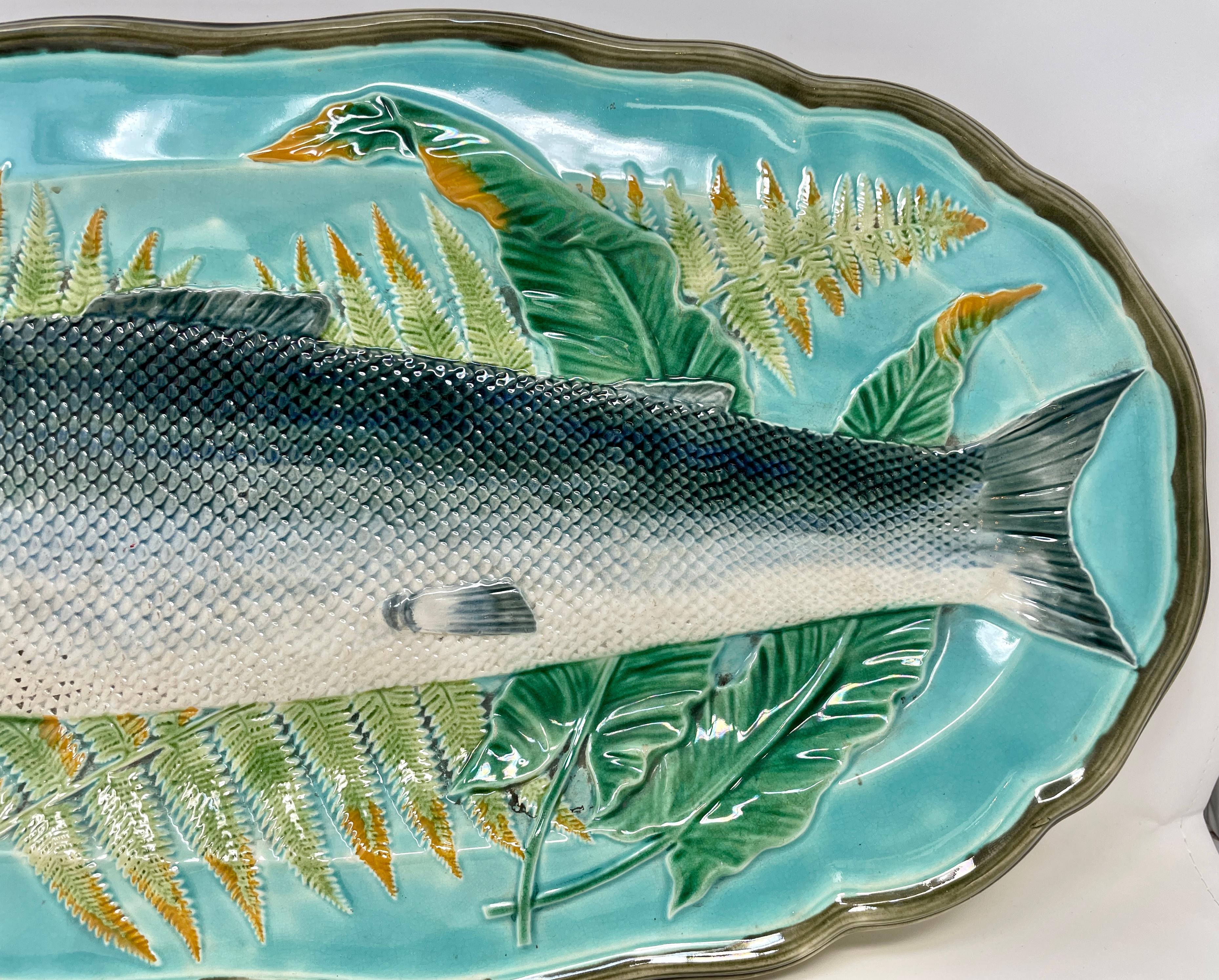 Antique 19th Century English Wedgwood Majolica Fish Set, 1 Platter and 10 Plates 3