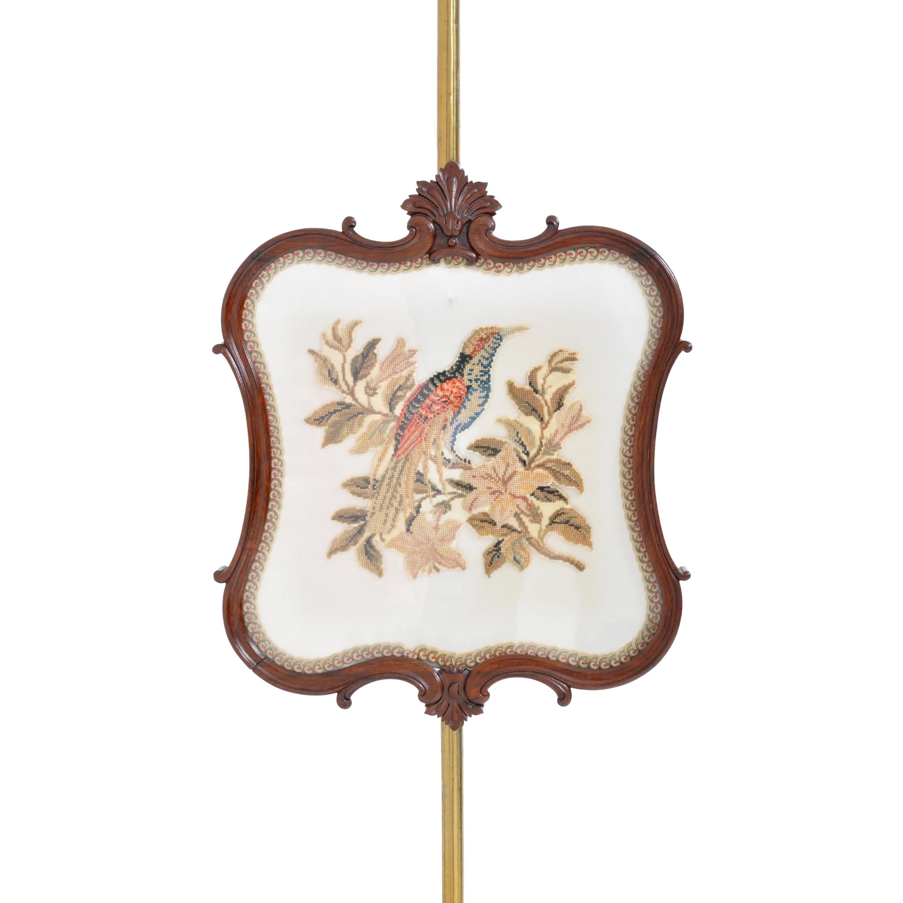 Antique 19th Century English William IV Brass Rosewood Needlepoint Screens 1830 For Sale 5