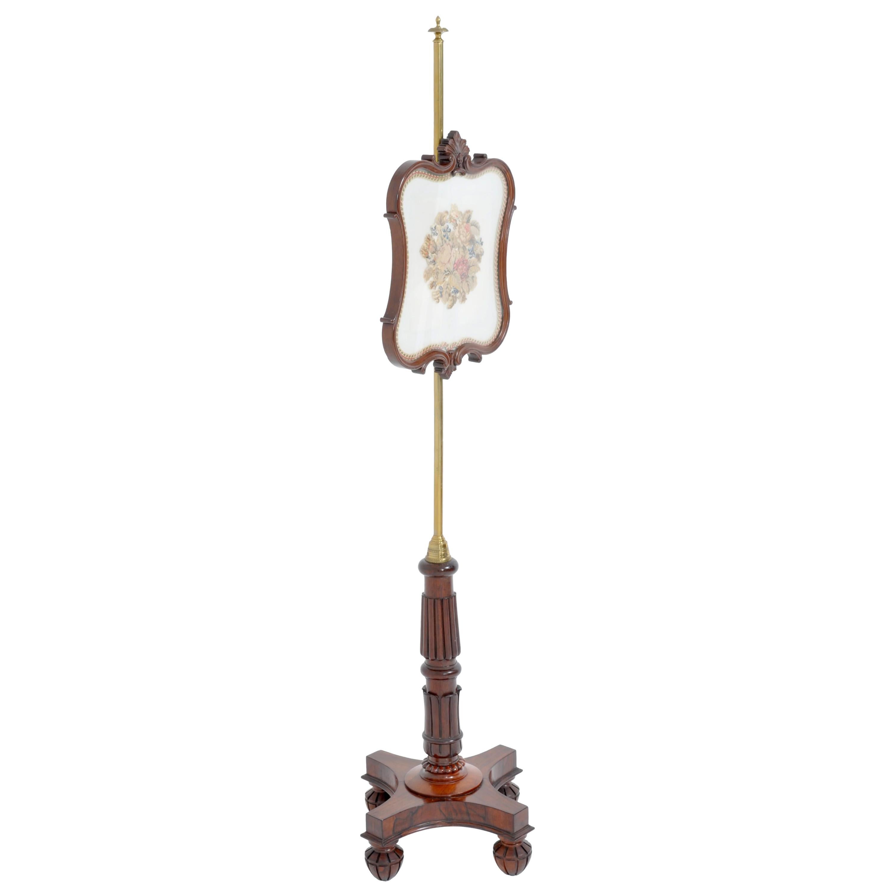 Antique 19th Century English William IV Brass Rosewood Needlepoint Screens 1830 In Good Condition For Sale In Portland, OR