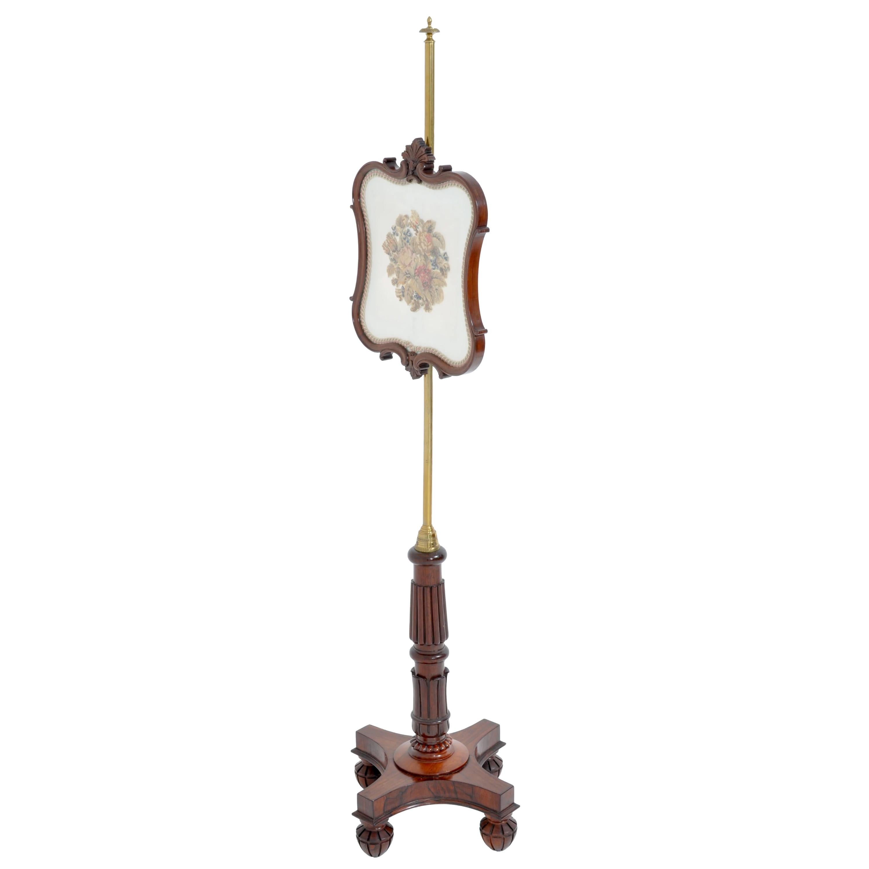 Mid-19th Century Antique 19th Century English William IV Brass Rosewood Needlepoint Screens 1830 For Sale