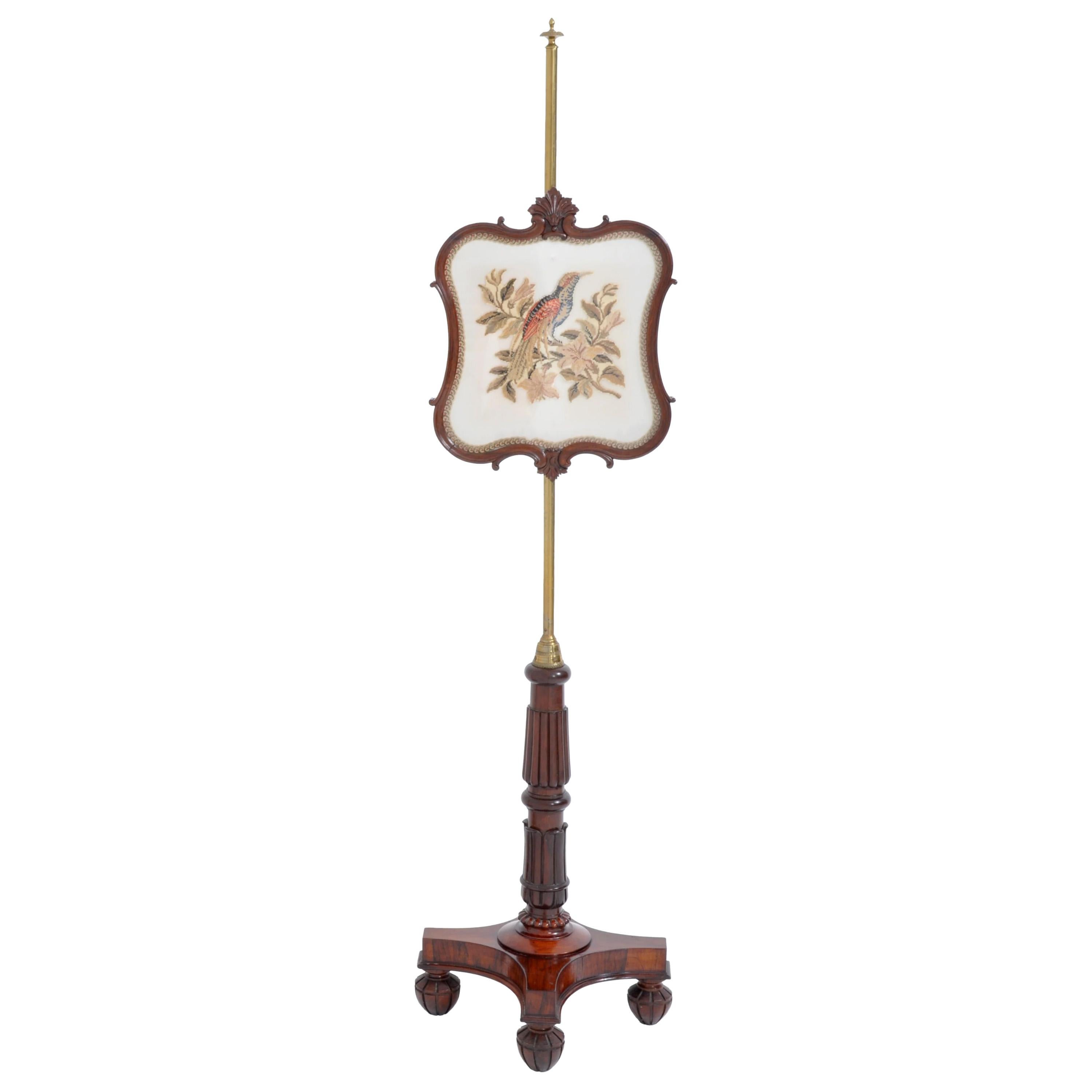 Antique 19th Century English William IV Brass Rosewood Needlepoint Screens 1830 For Sale 1