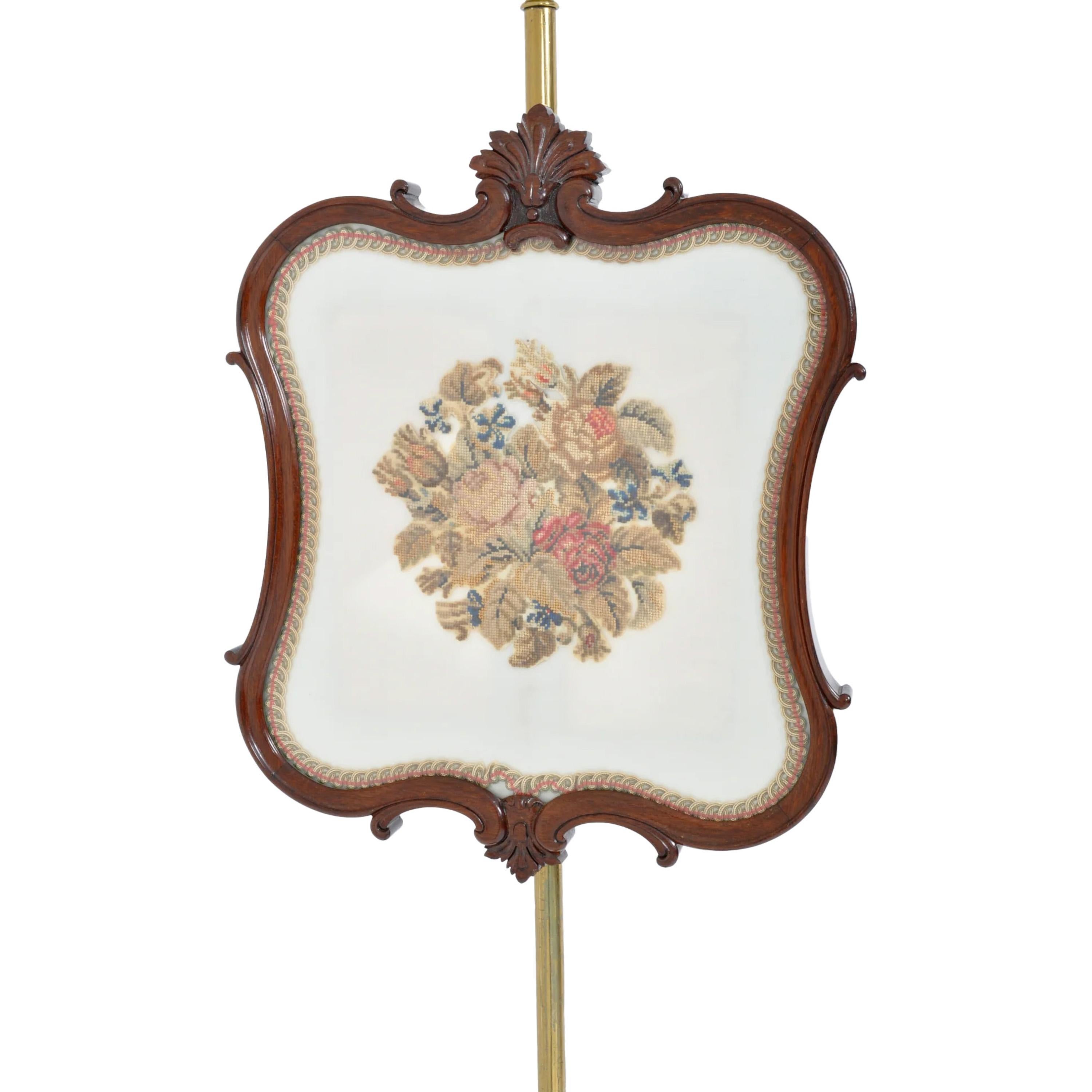 Antique 19th Century English William IV Brass Rosewood Needlepoint Screens 1830 For Sale 4