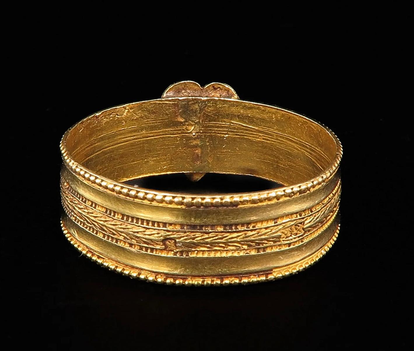 Antique 19th Century Engraved 18K Gold Heart Band Ring For Sale 4