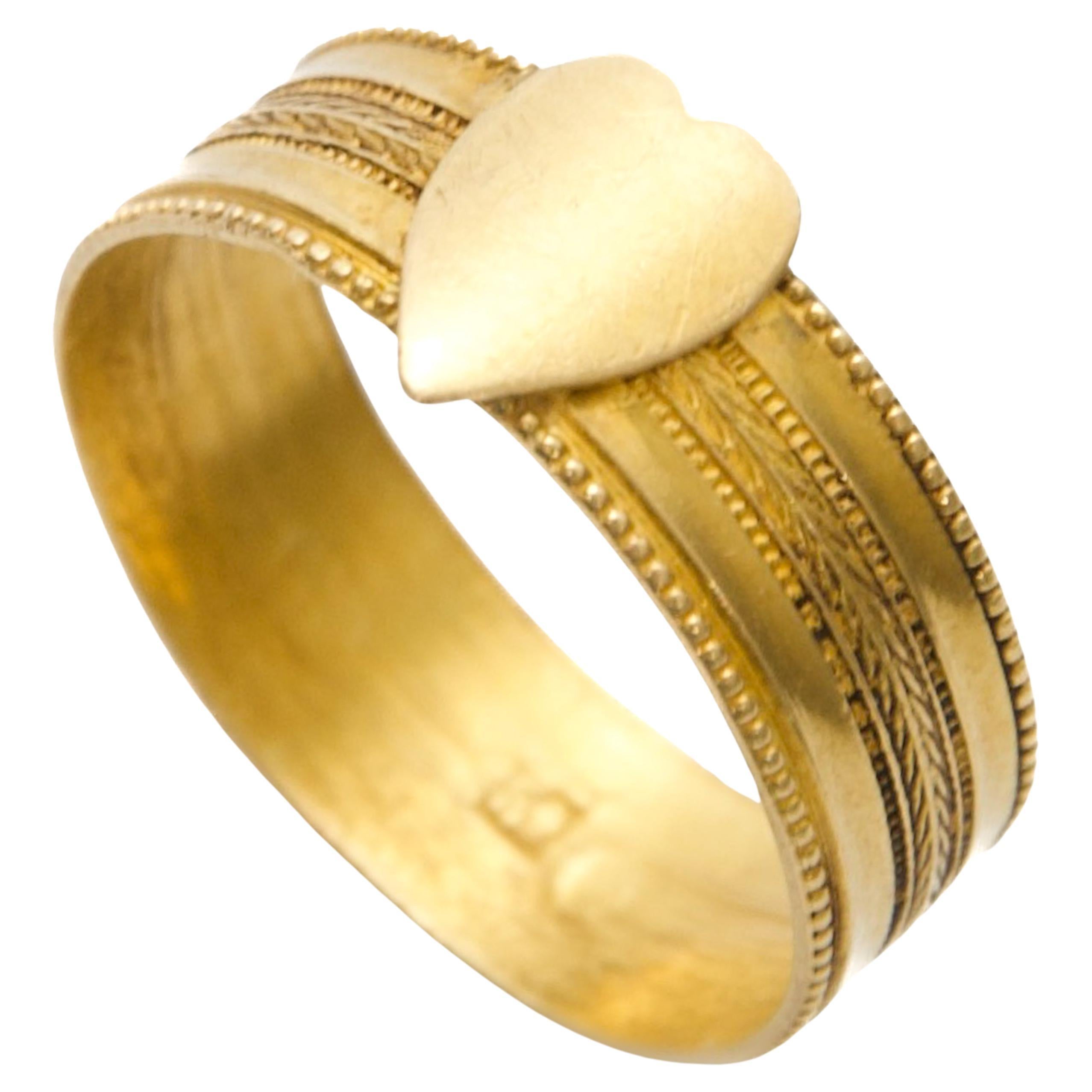 Antique 19th Century Engraved 18K Gold Heart Band Ring