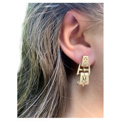 Boucles d'oreilles pendantes en or jaune 14K et émail Antique Revival du 19ème siècle
