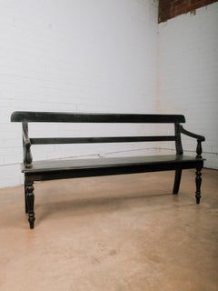 Antique 19th-Century European Deacon’s Bench – Distressed Black Finish