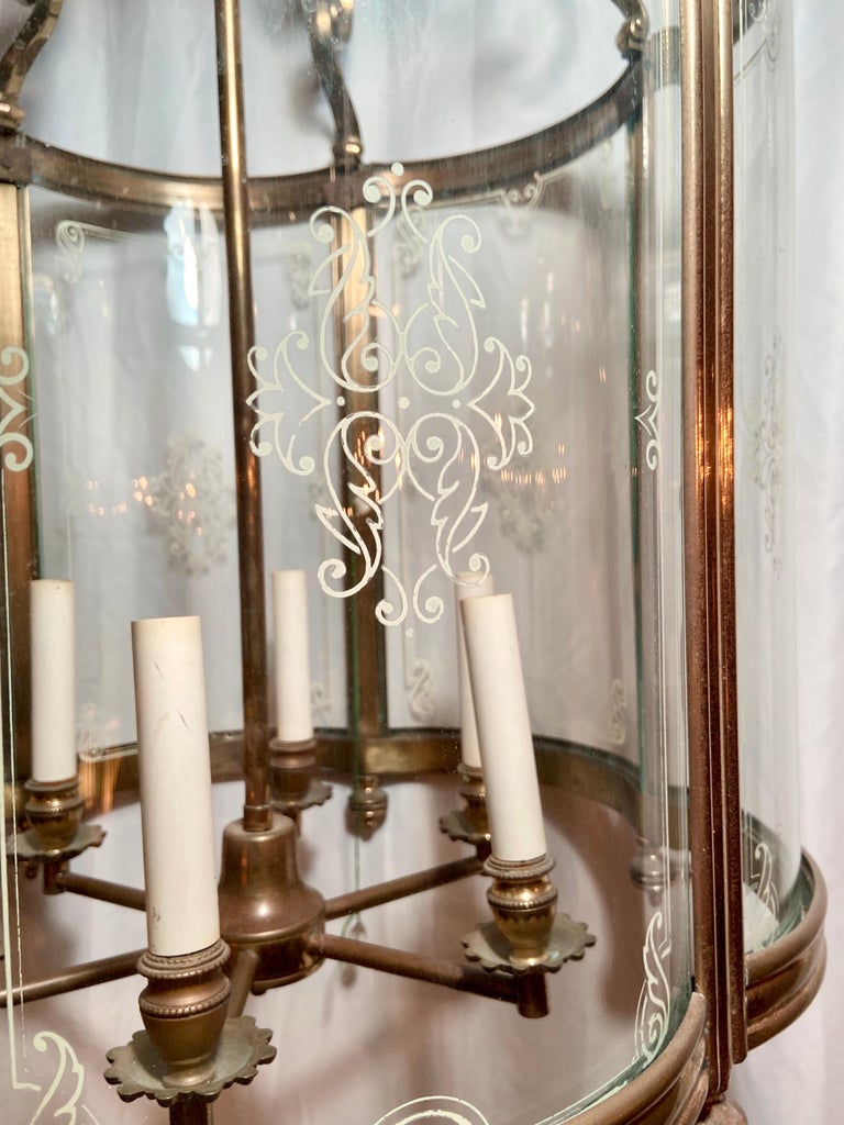 Antique 19th Century European Solid Brass and Curved Glass Lantern For