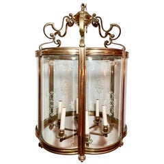 Antique 19th Century European Solid Brass and Curved Glass Lantern