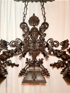 Antique 19th Century European Wrought Iron Billiard Light Chandelier.