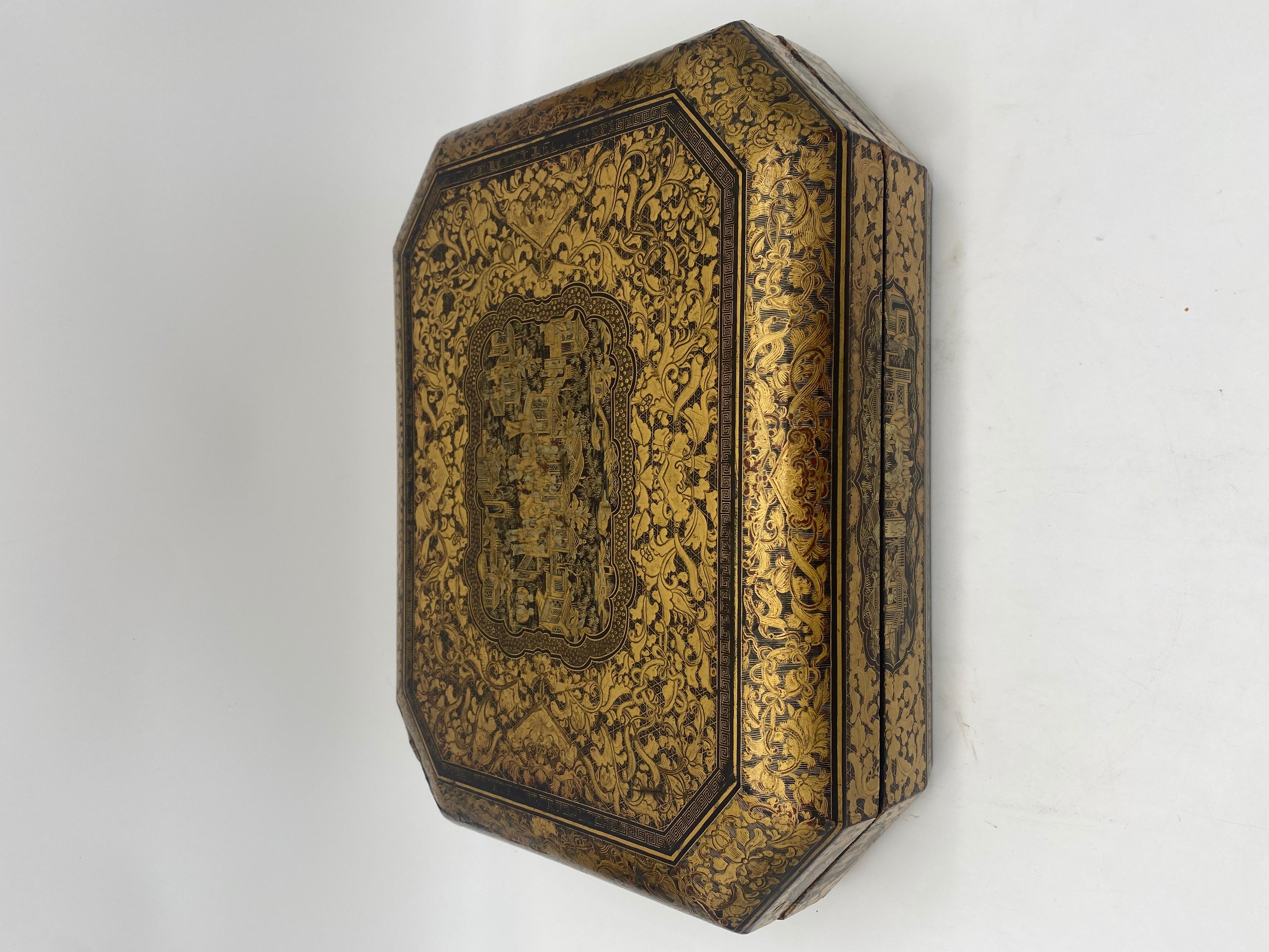 Antike chinesische vergoldete Chinoiserie-Lack-Spielkasten, Export, 19. Jahrhundert im Angebot 8