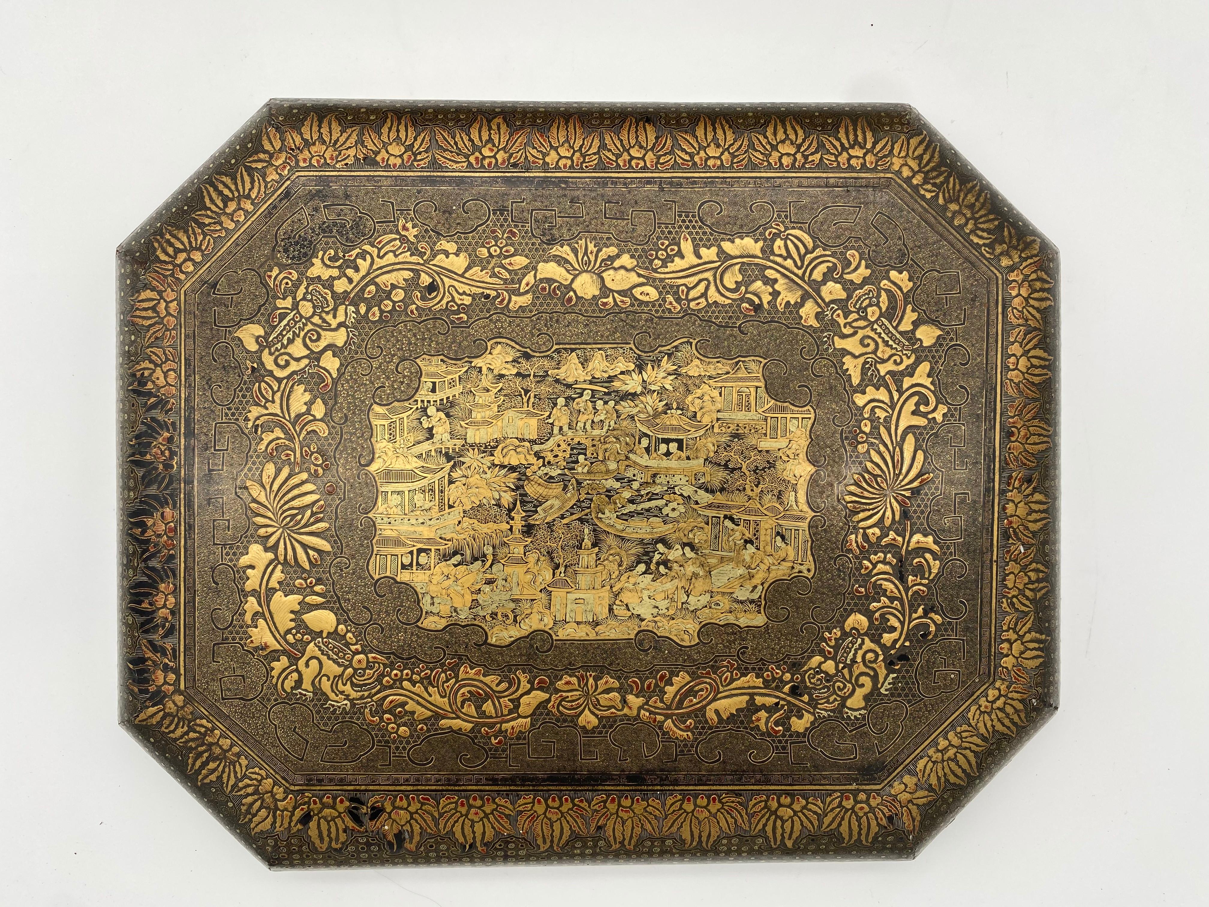 Antique 19th Century Export Chinese Lacquer Gaming Box For Sale 5