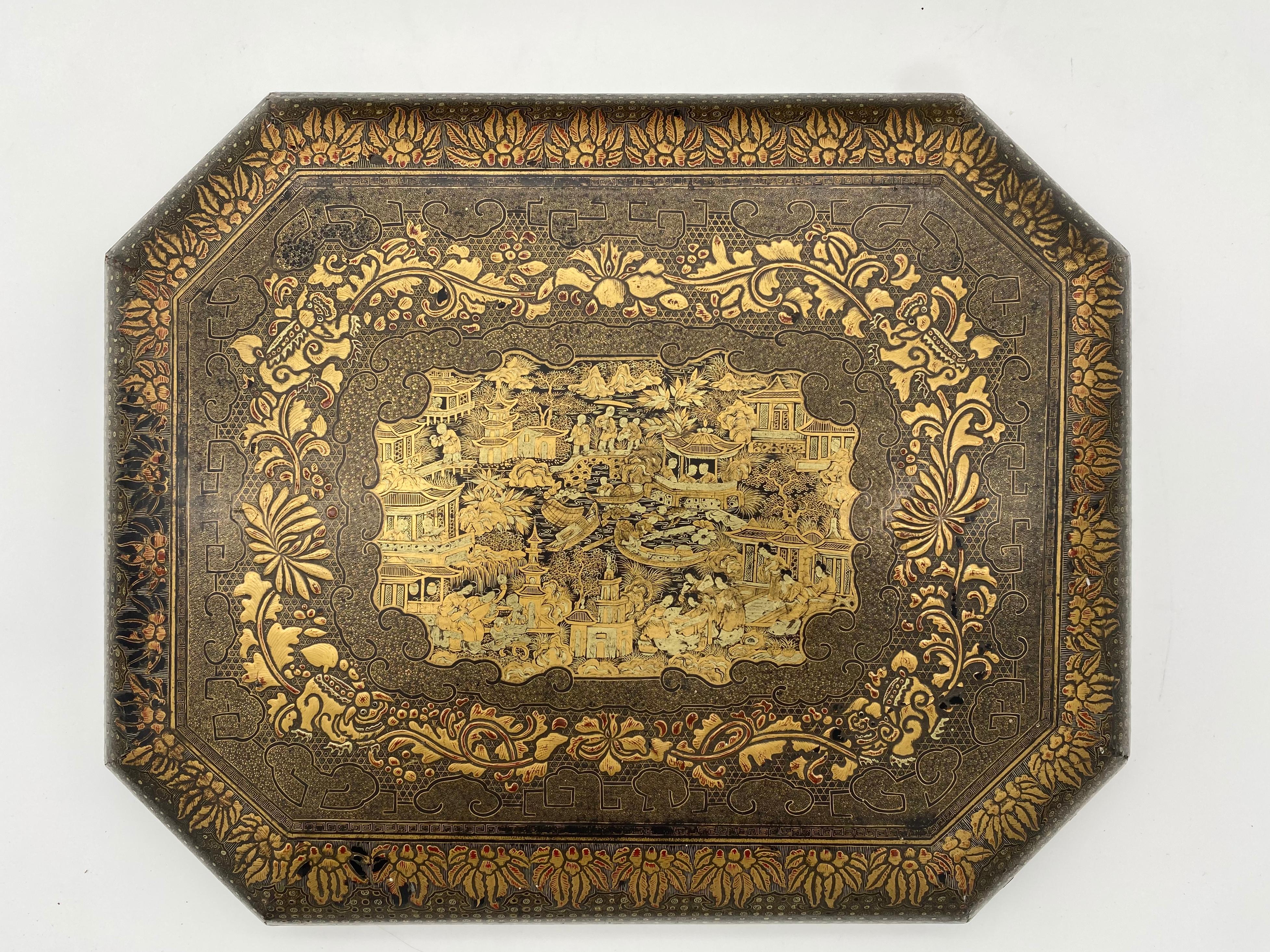 Antique 19th Century Export Chinese Lacquer Gaming Box For Sale 7