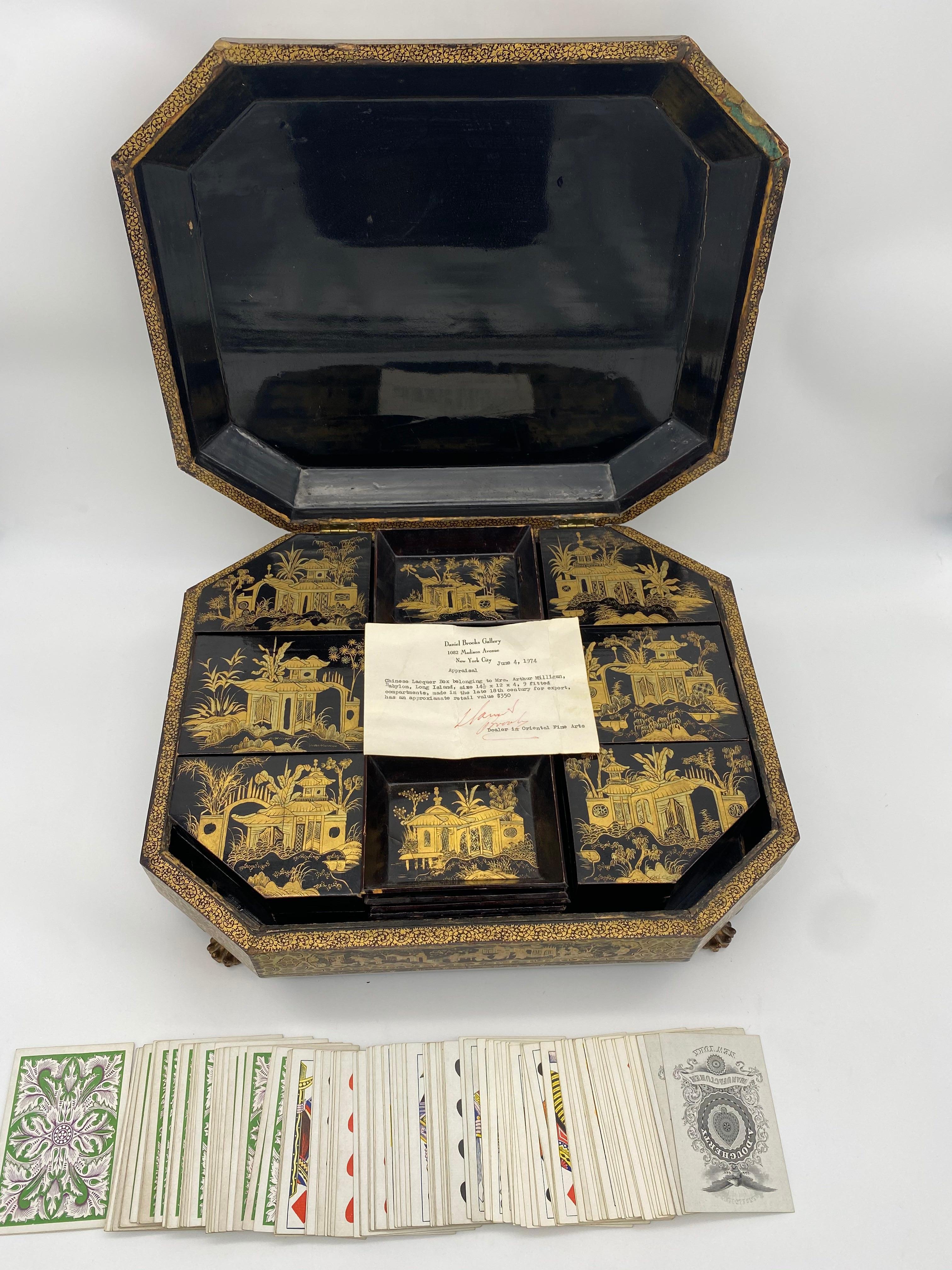 Antique 19th Century Export Chinese Lacquer Gaming Box For Sale 9