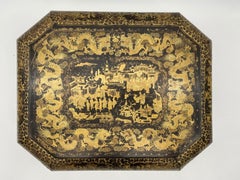 Antike chinesische Export-Spielkasten aus lackiertem Lack aus dem 19. Jahrhundert