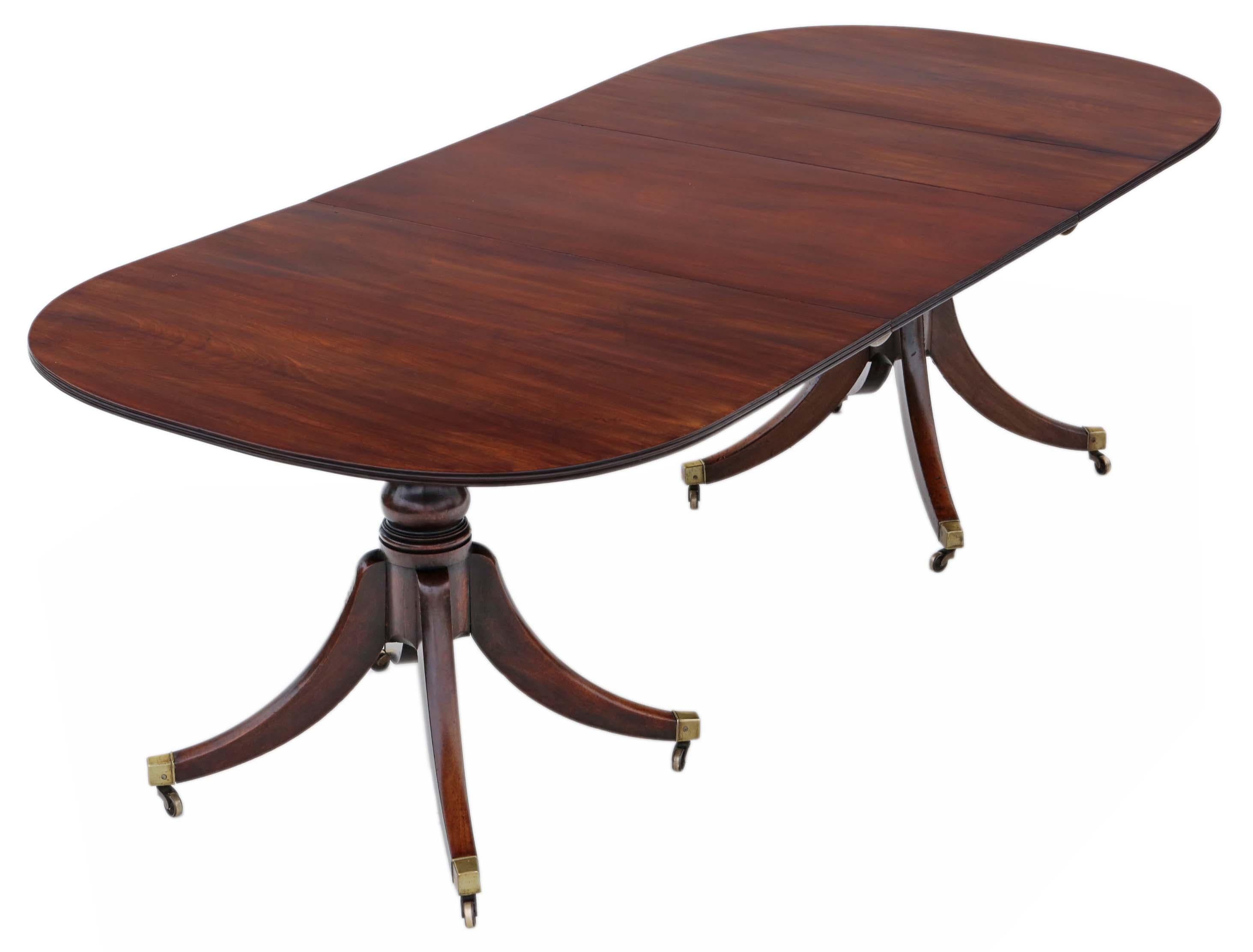 Antique large fine quality mahogany extending twin pedestal extending dining table 19th century.

The table has a lovely colour and stands on quality period brass castors. The finishes are in good order, with historic knocks, marks and