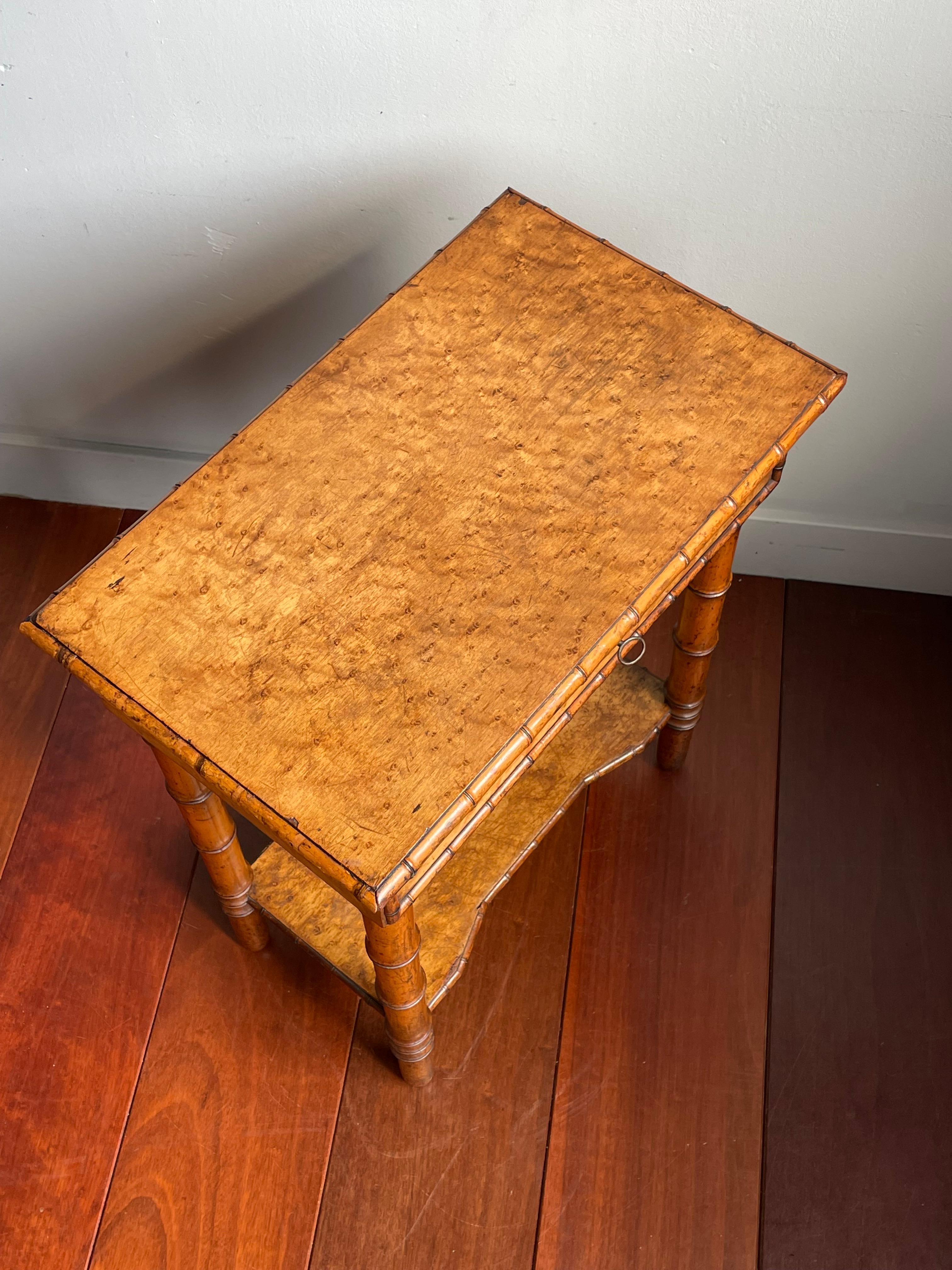 Antique 19th Century Faux Bamboo & Bird's Eye Maple Seamstress or Jewelry Table For Sale 5