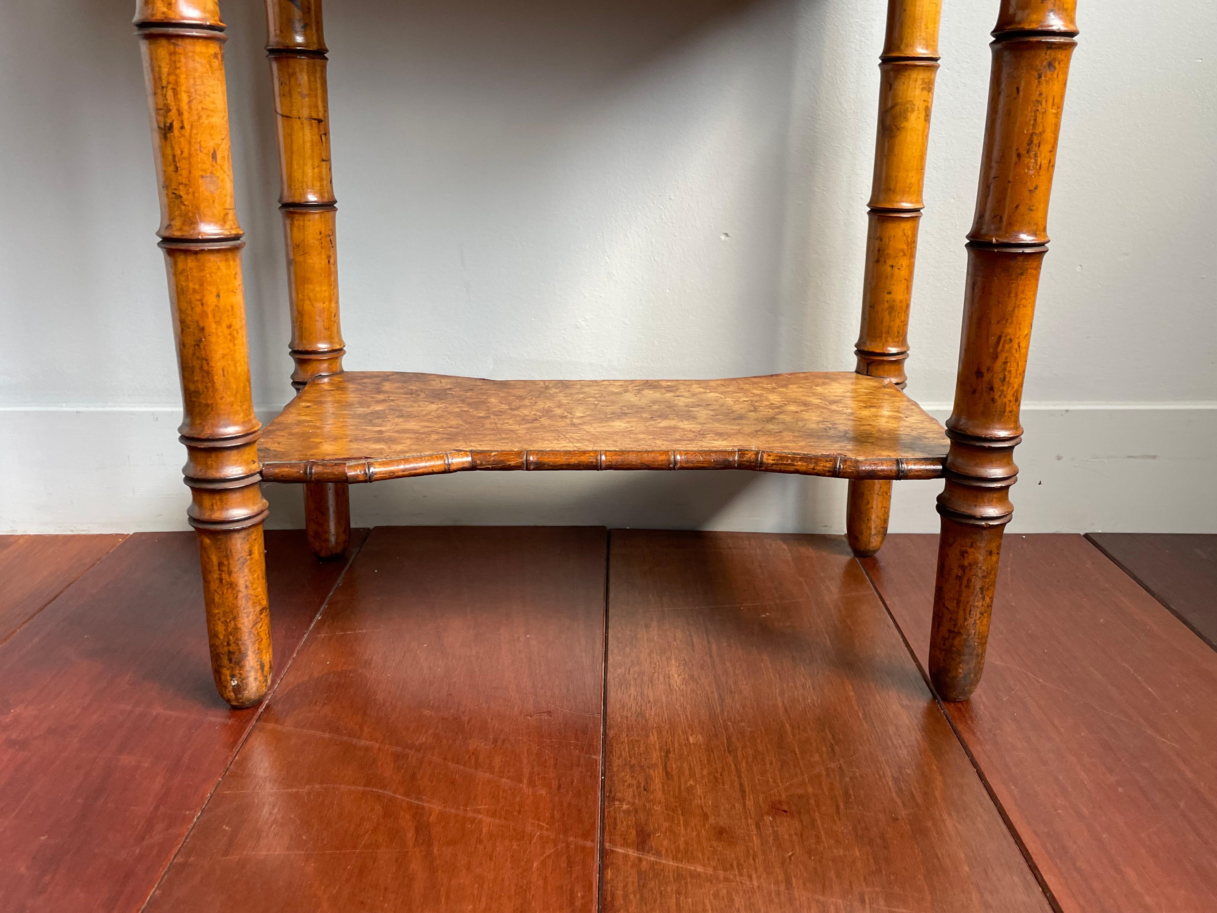 Antique 19th Century Faux Bamboo & Bird's Eye Maple Seamstress or Jewelry Table For Sale 8