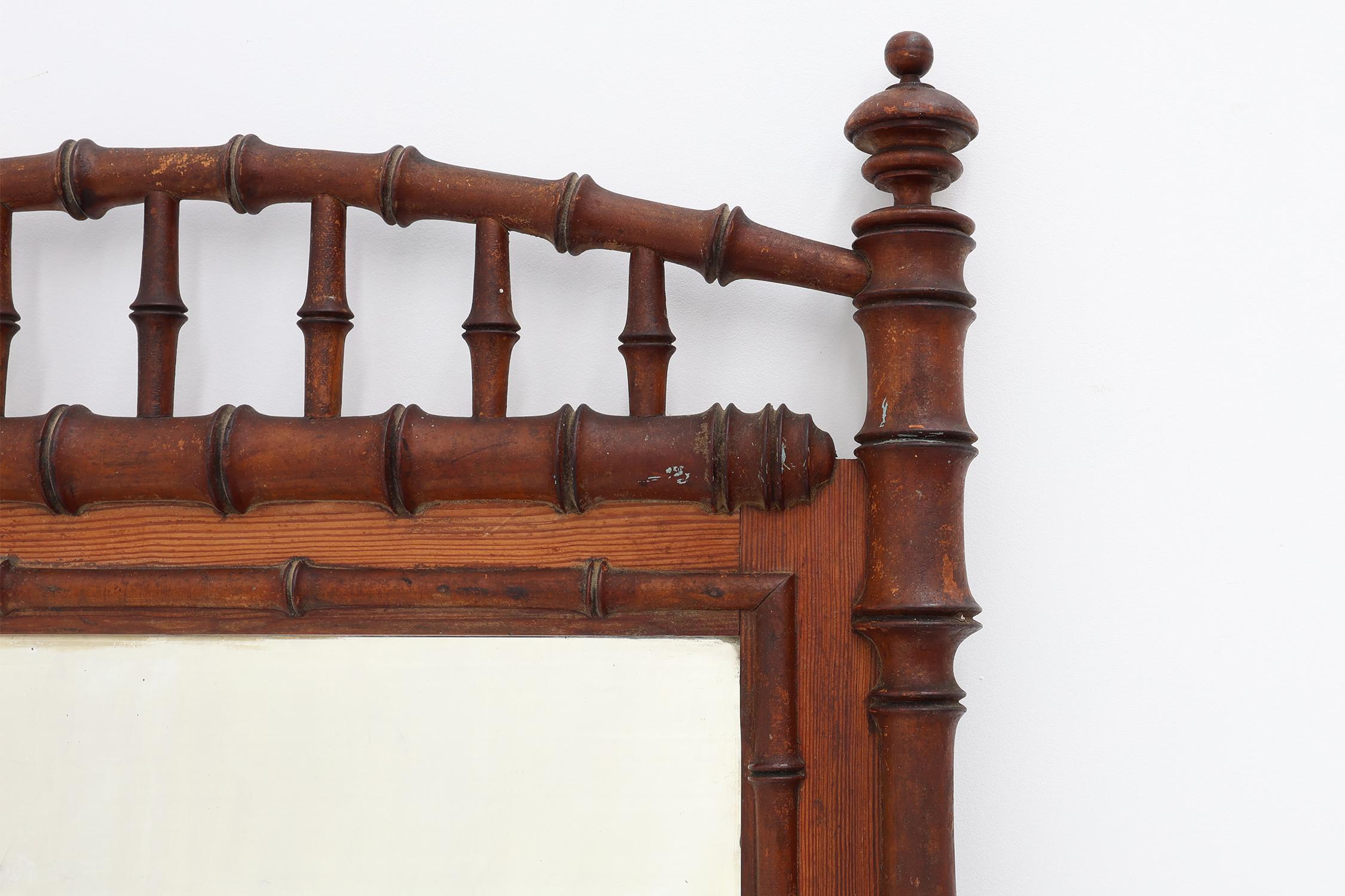 Hollywood Regency Antique Mirror in legno di bambù del XIX secolo, Francia in vendita
