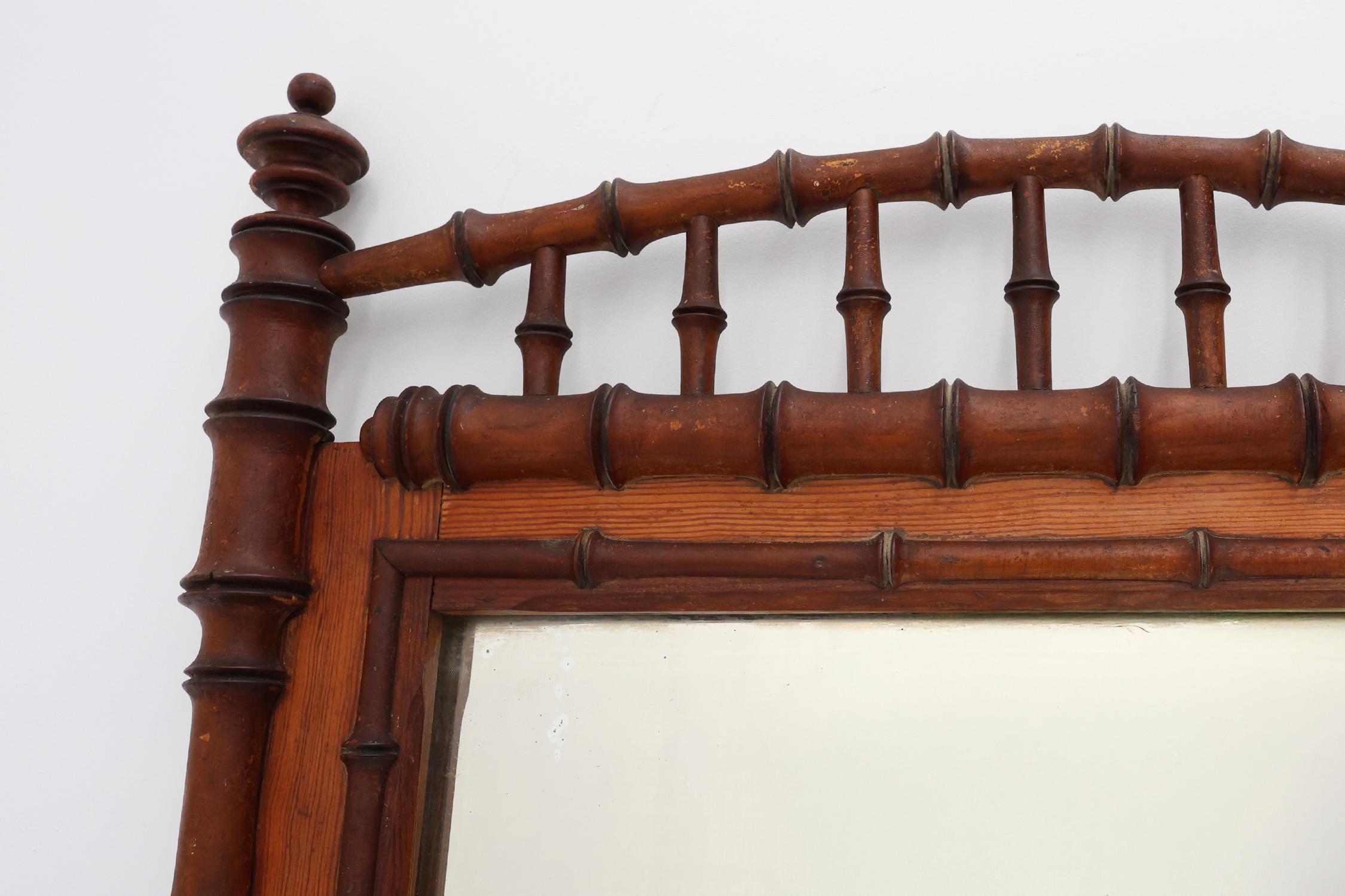 Tornito Antique Mirror in legno di bambù del XIX secolo, Francia in vendita